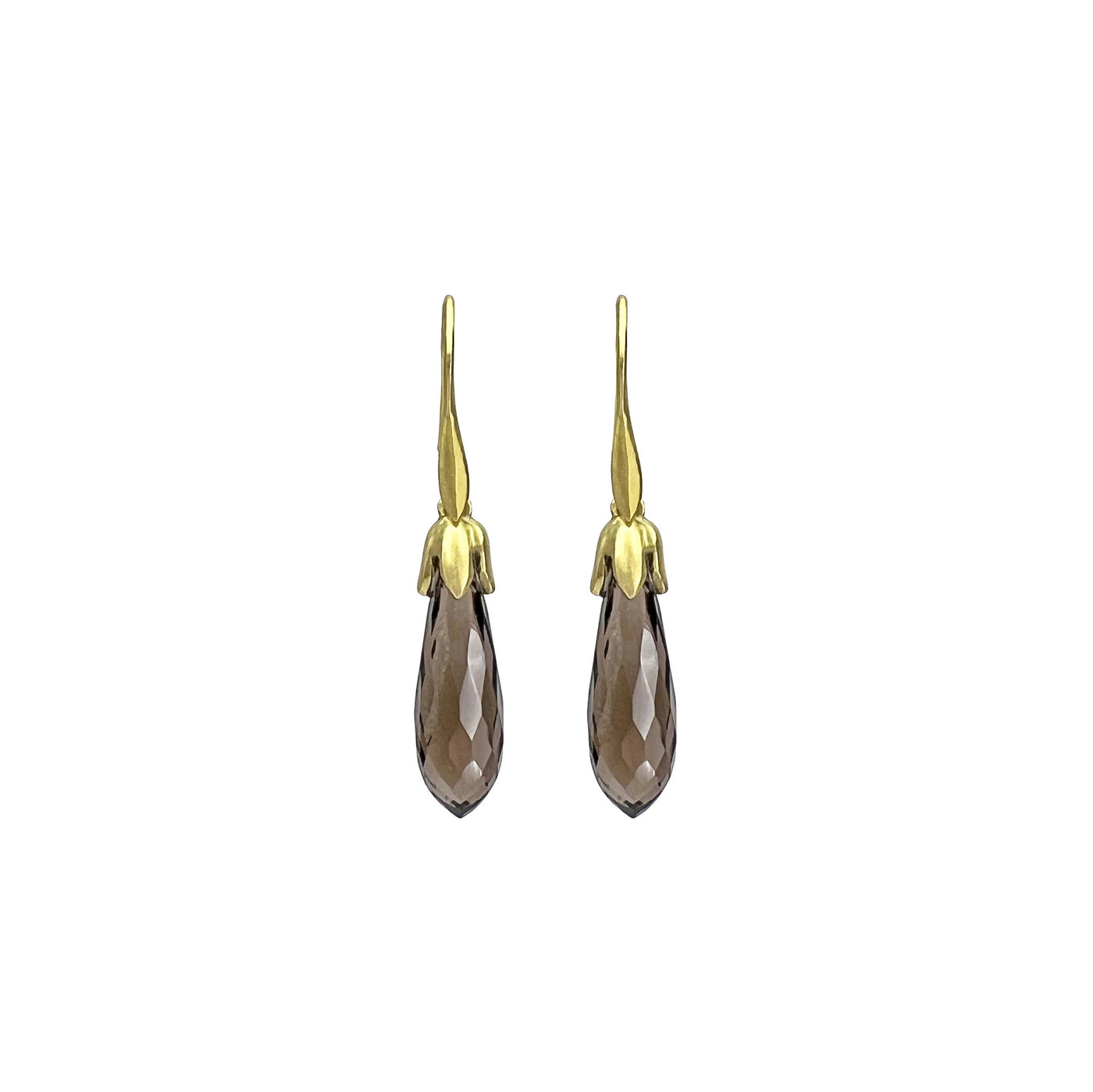 Smoky Quartz Faceted Briolette Bud Earrings