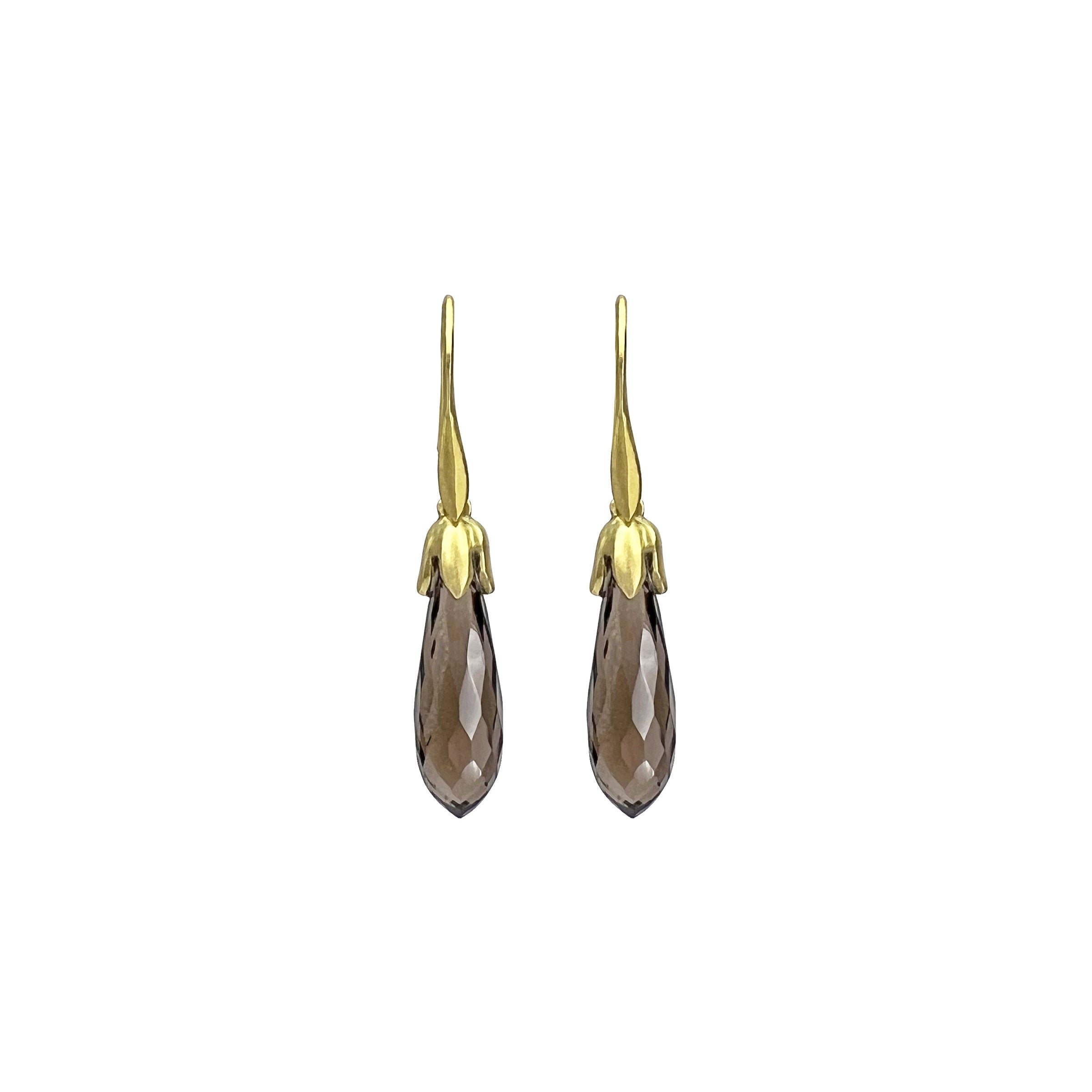 Smoky Quartz Faceted Briolette Bud Earrings