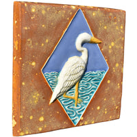 Egret Sculptural Tile in Wheat, Blue, and Teal