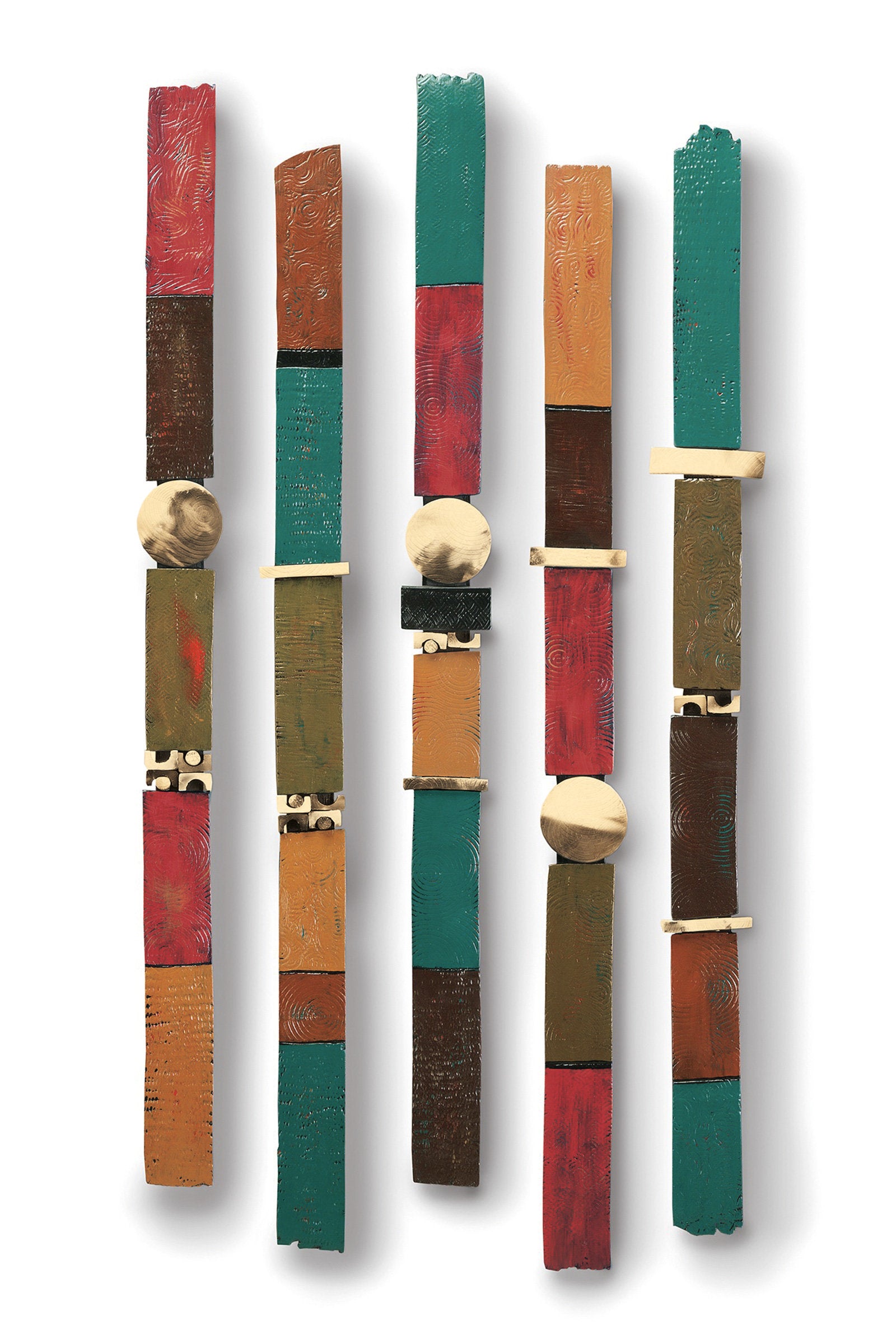 left to right: story stick 1, story stick 2, story stick 3, story stick 4, story stick 5