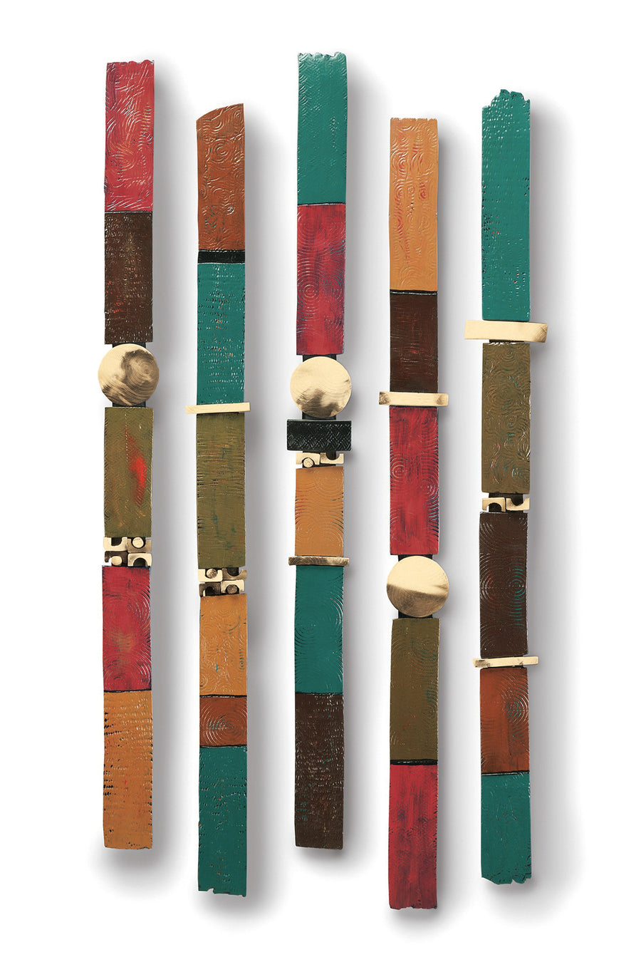 left to right: story stick 1, story stick 2, story stick 3, story stick 4, story stick 5