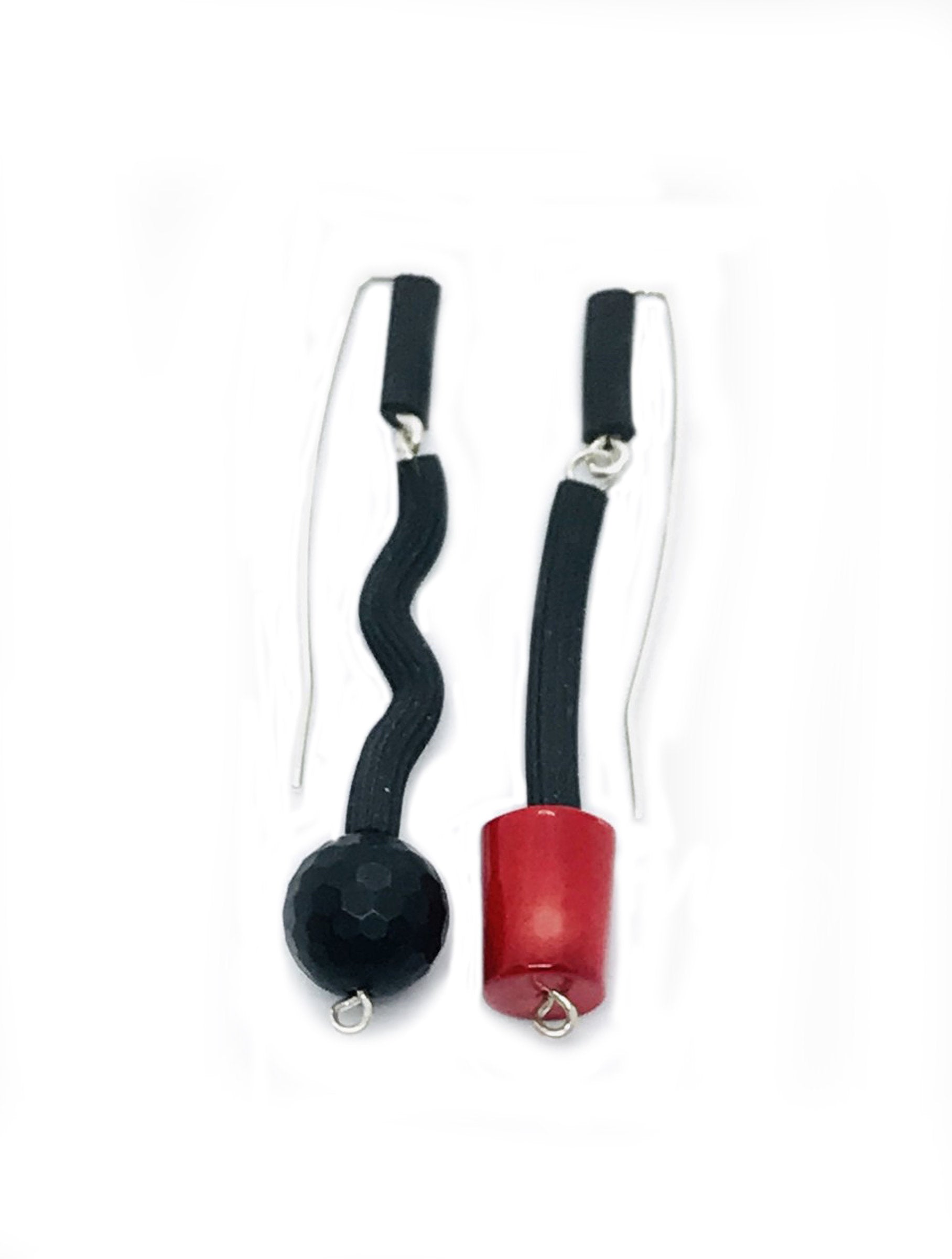 Red Coral & Black Onyx Earrings