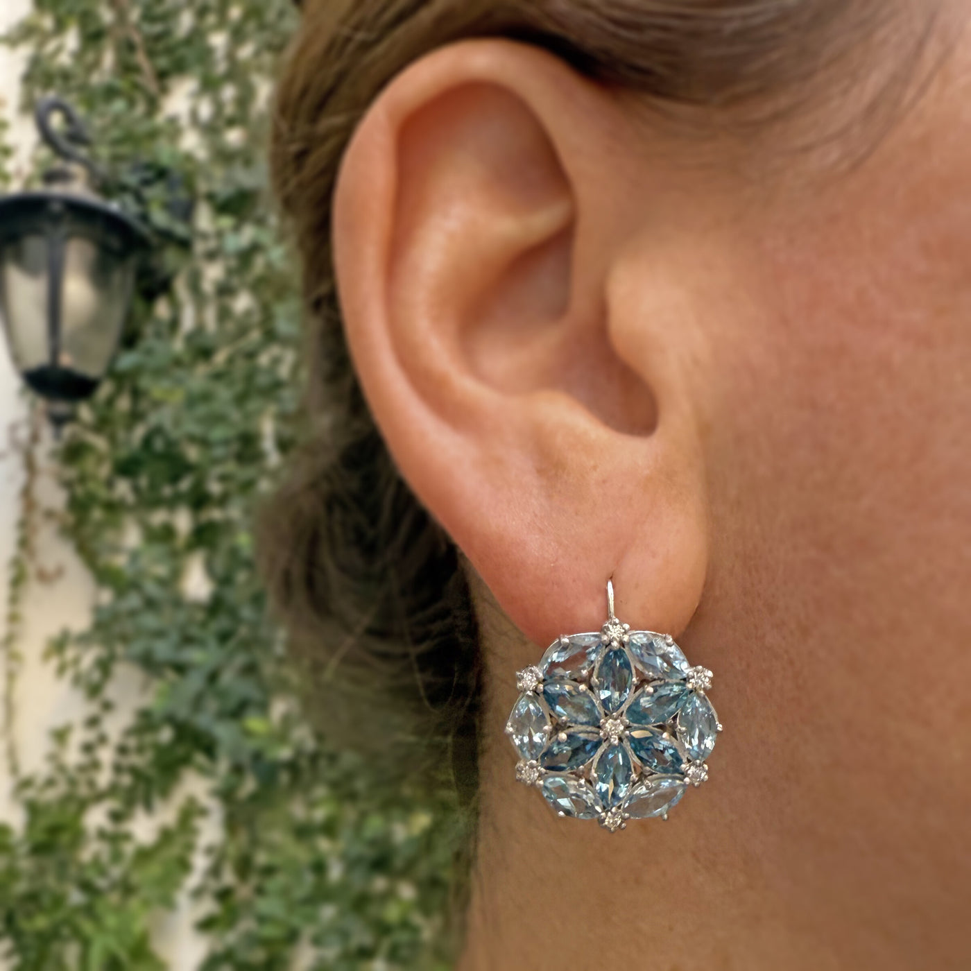 Bloom Drop Earrings with Aquamarine and Diamond