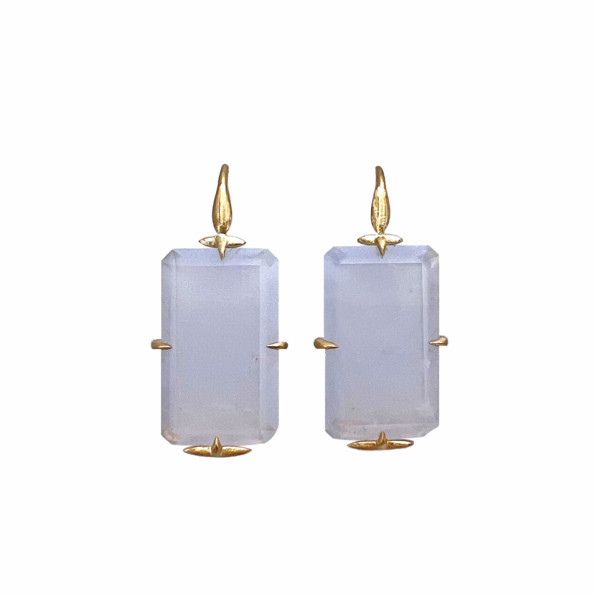 Rectangular Chalcedony Drop Earrings