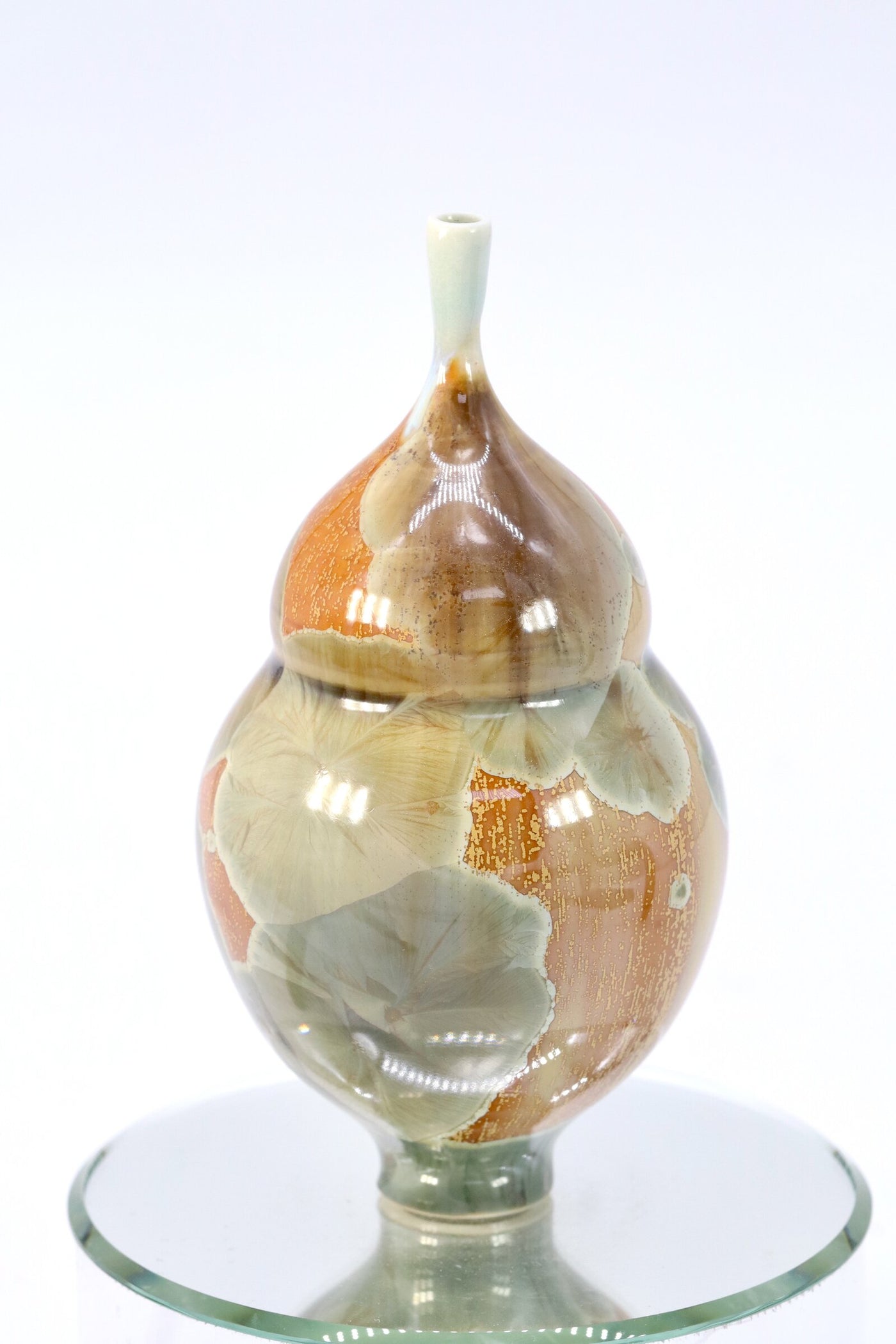 Miniature Crystalline Orange and Green Bottle
