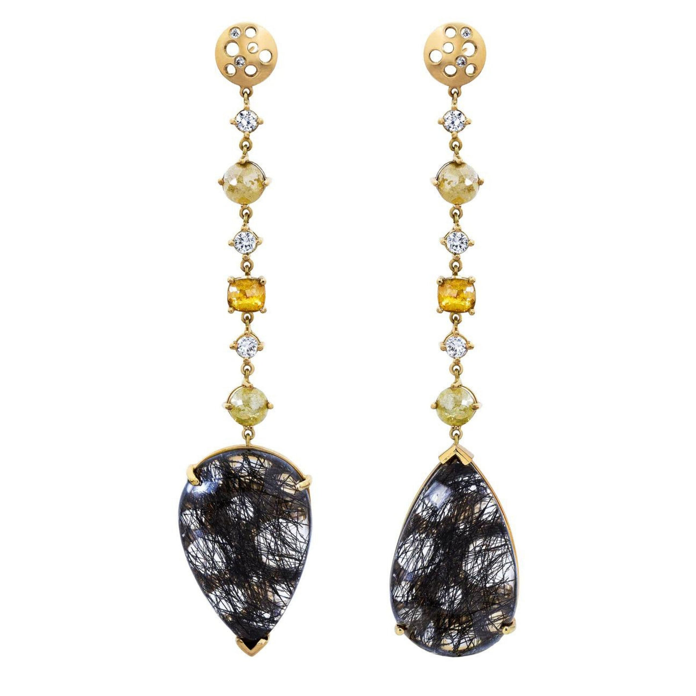 Turning Black Quartz & Diamond Drop Earrings