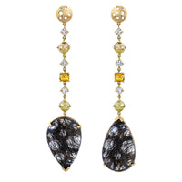Turning Black Quartz & Diamond Drop Earrings