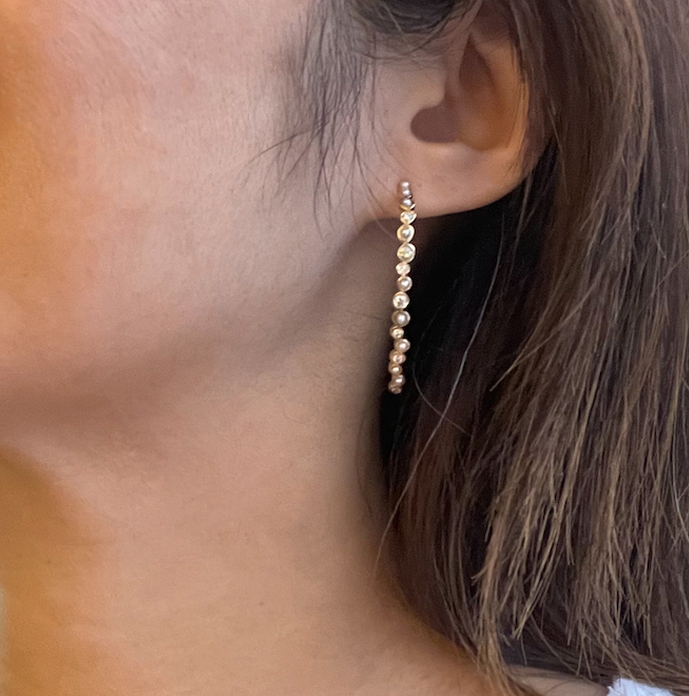 Pearl and Diamond Studded Linear Earrings