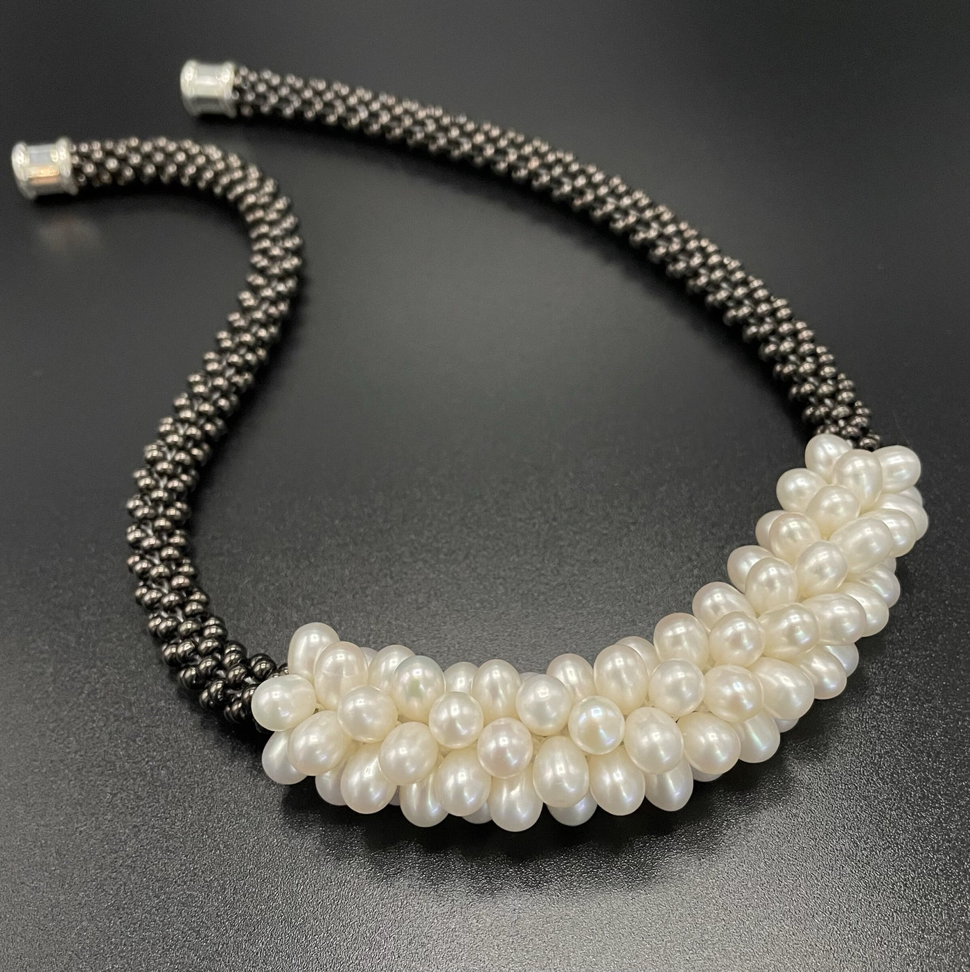 Matte Black & Pearl Crochet Necklace