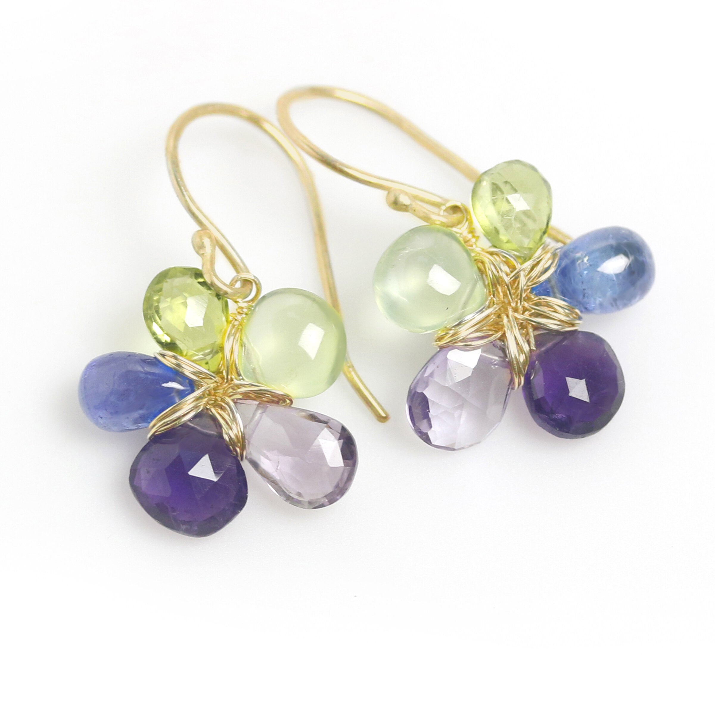 Lime & Violets Flower Earrings