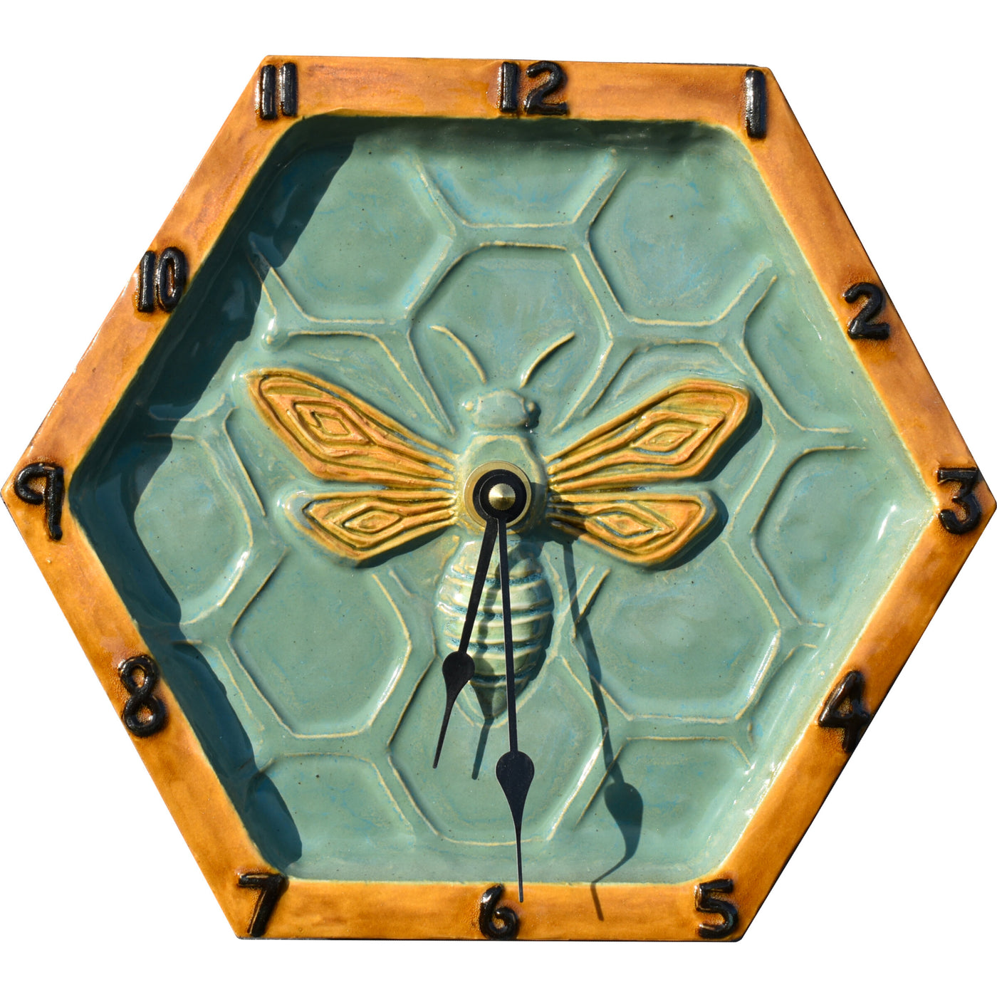 Hexagon Honeybee Wall Clock in Teal & Yellow