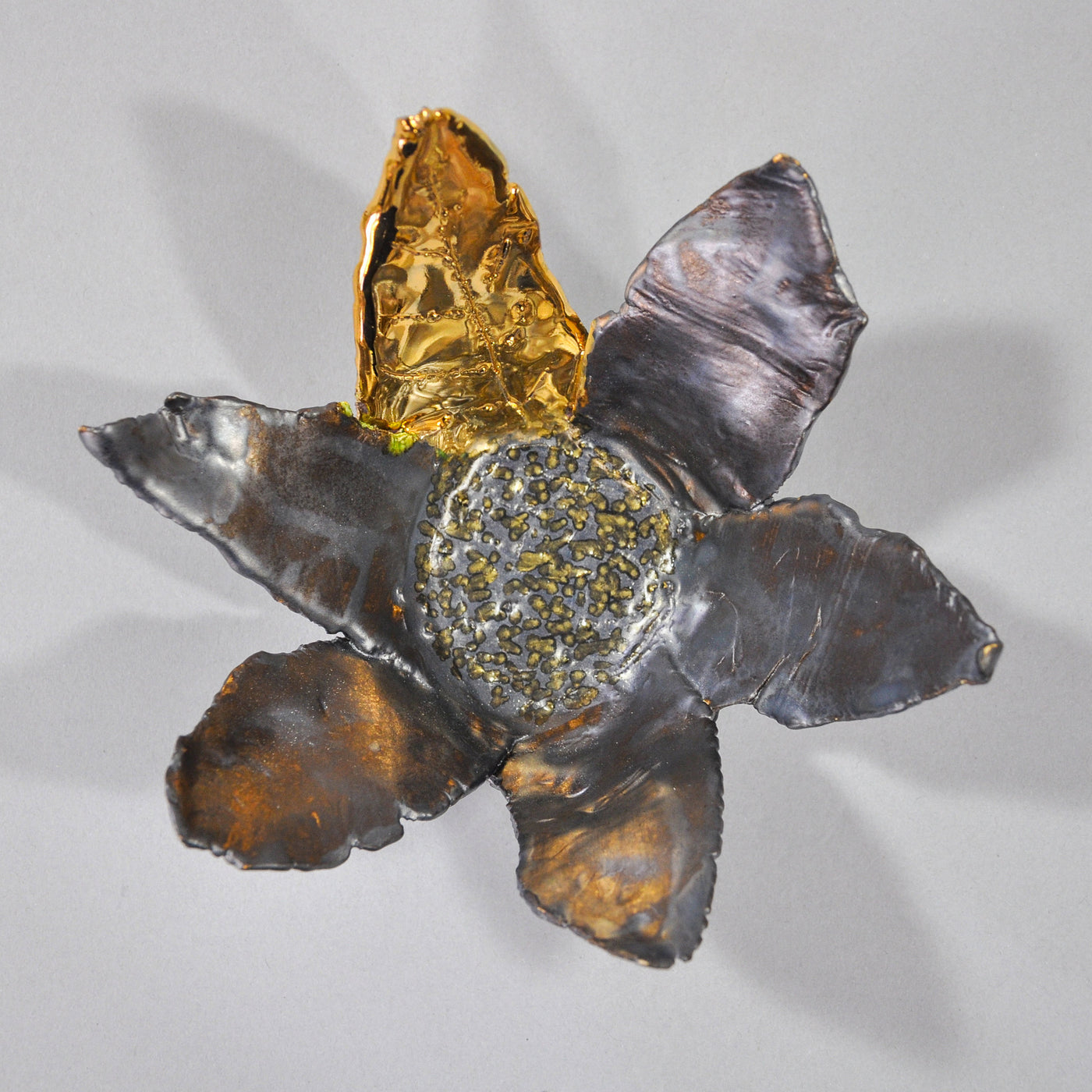Ceramic Pewter Crown Bowl with Gold Leaf