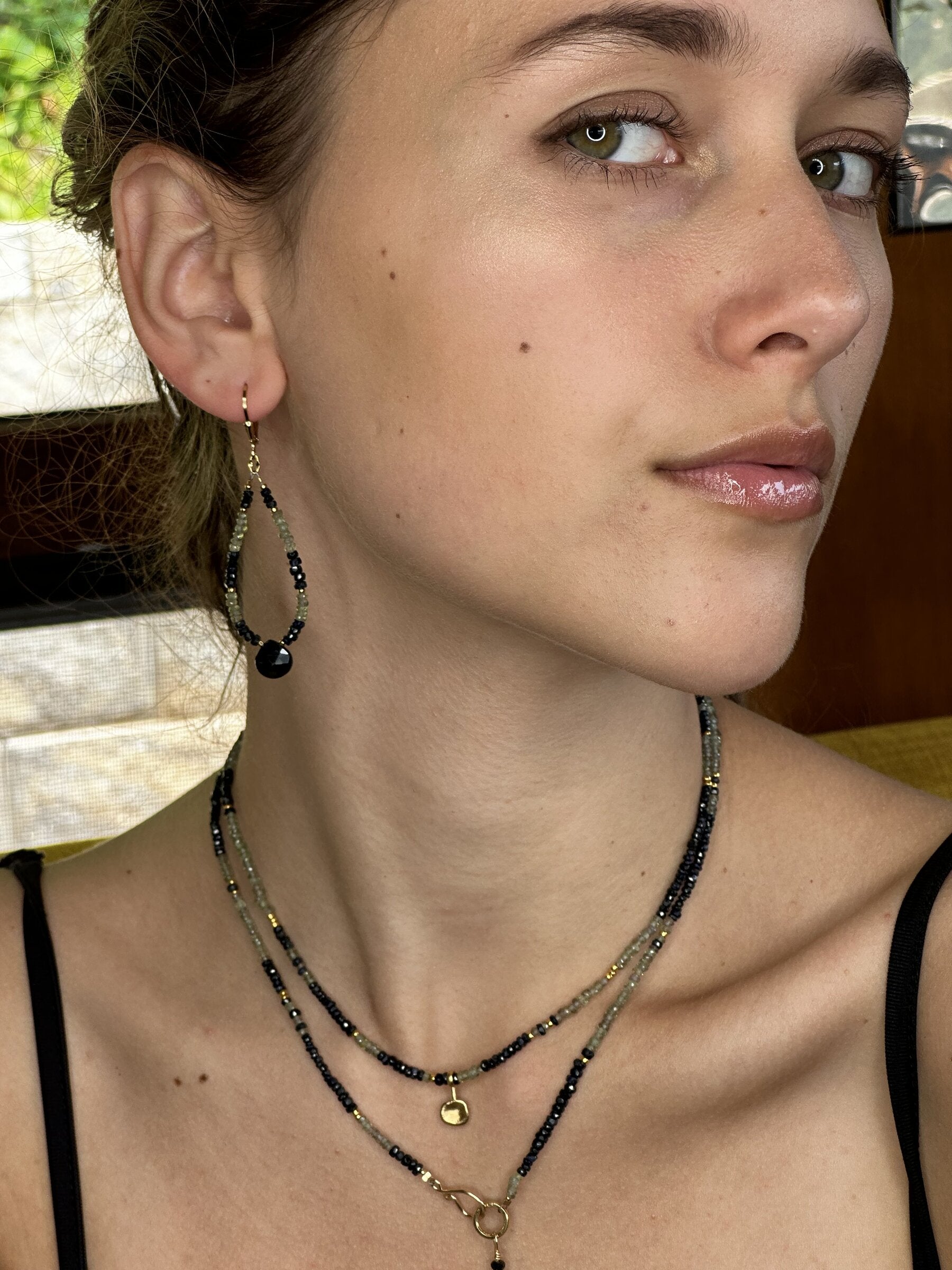 Black Sapphire, Green Sapphire & Black Spinel Earrings