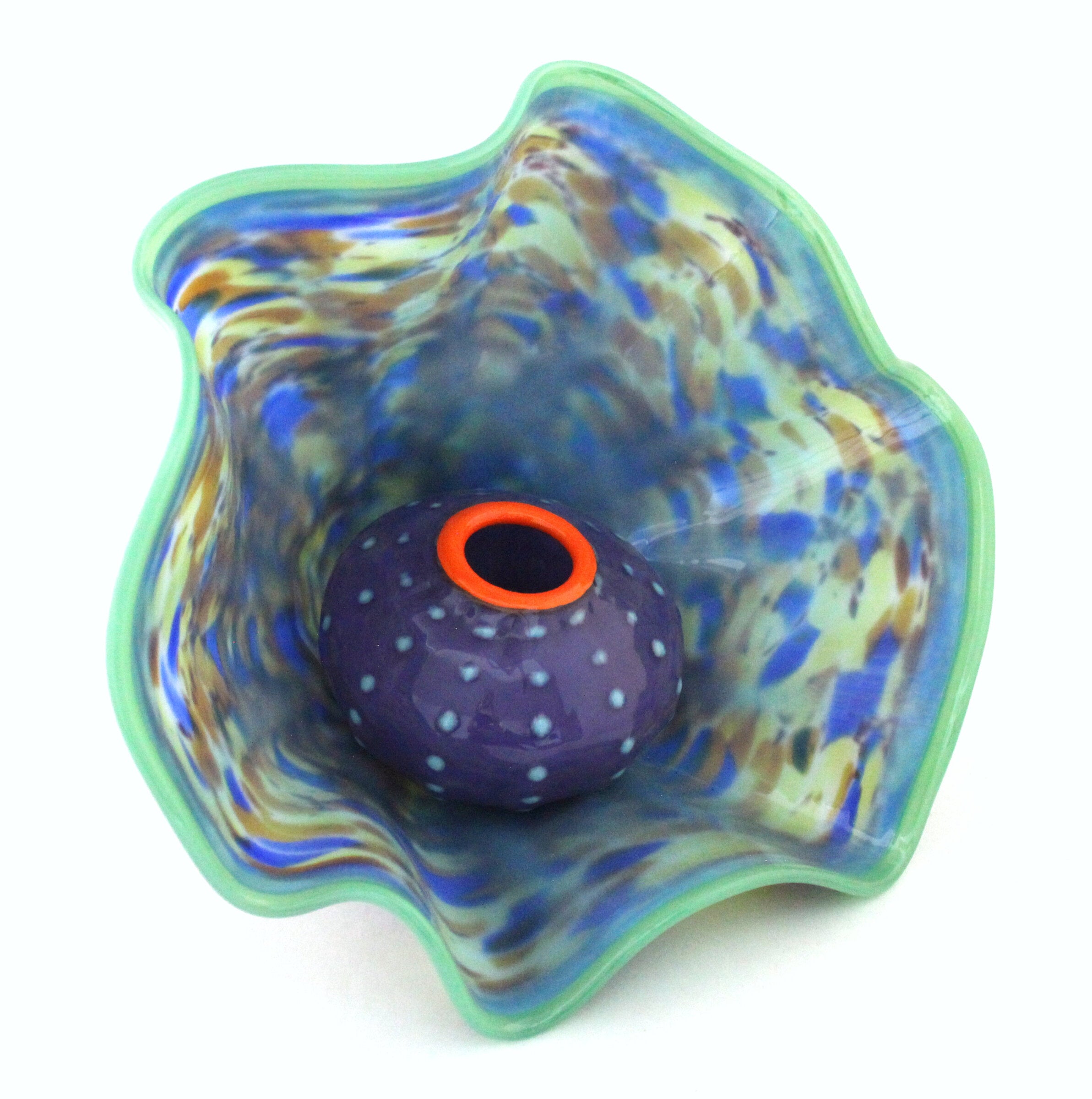 Azure Blue Seashell Fan with Lavender Urchin