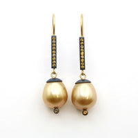 Montana Sapphire, Diamond & South Sea Pearl Earrings