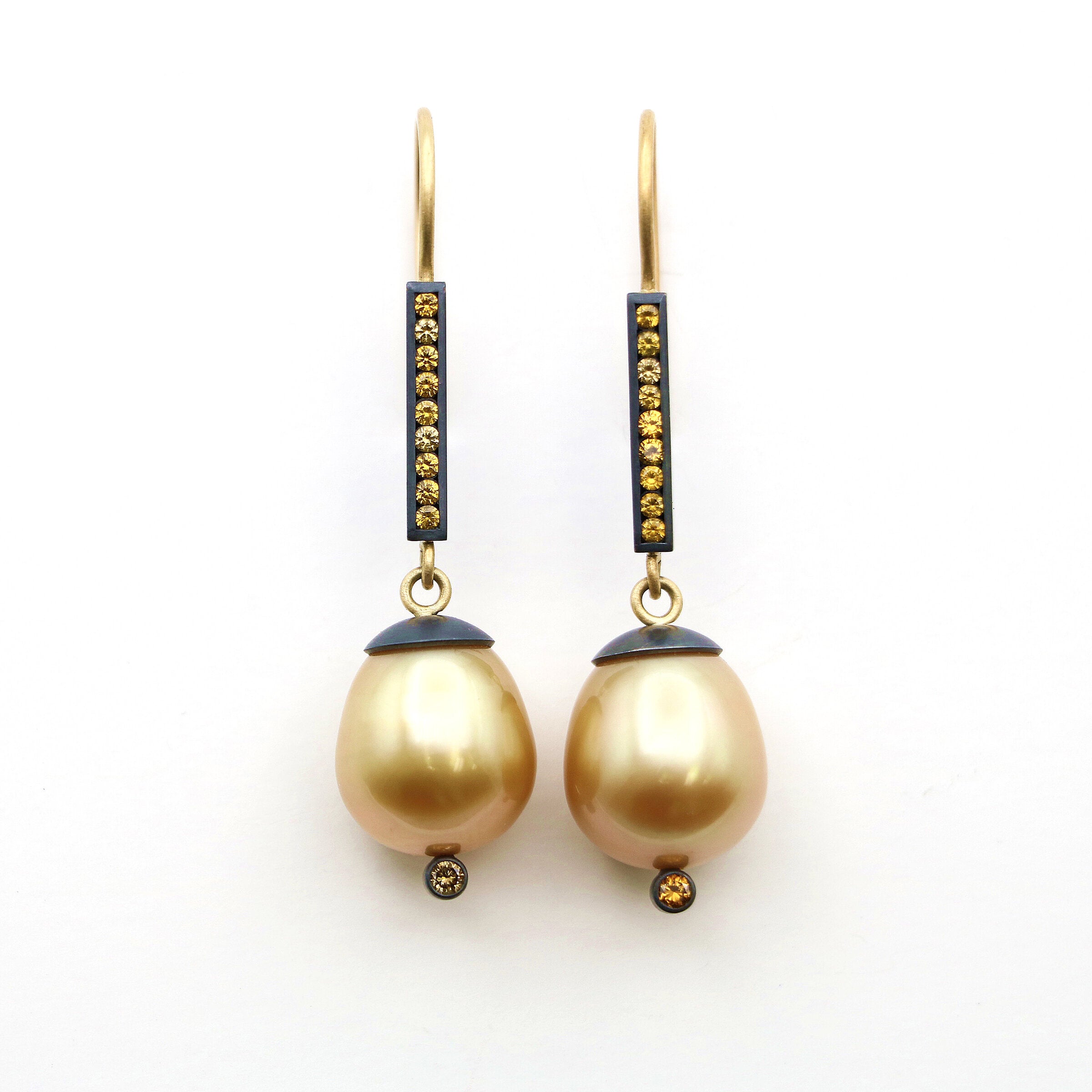 Montana Sapphire, Diamond & South Sea Pearl Earrings