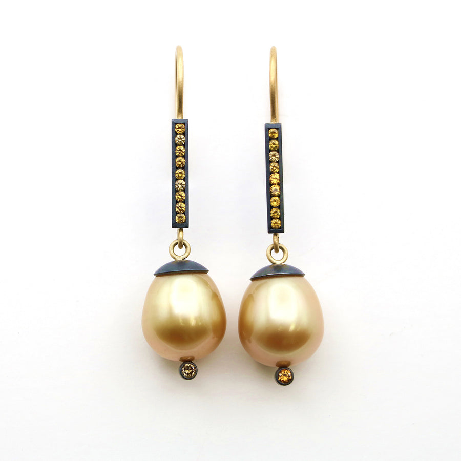 Montana Sapphire, Diamond & South Sea Pearl Earrings