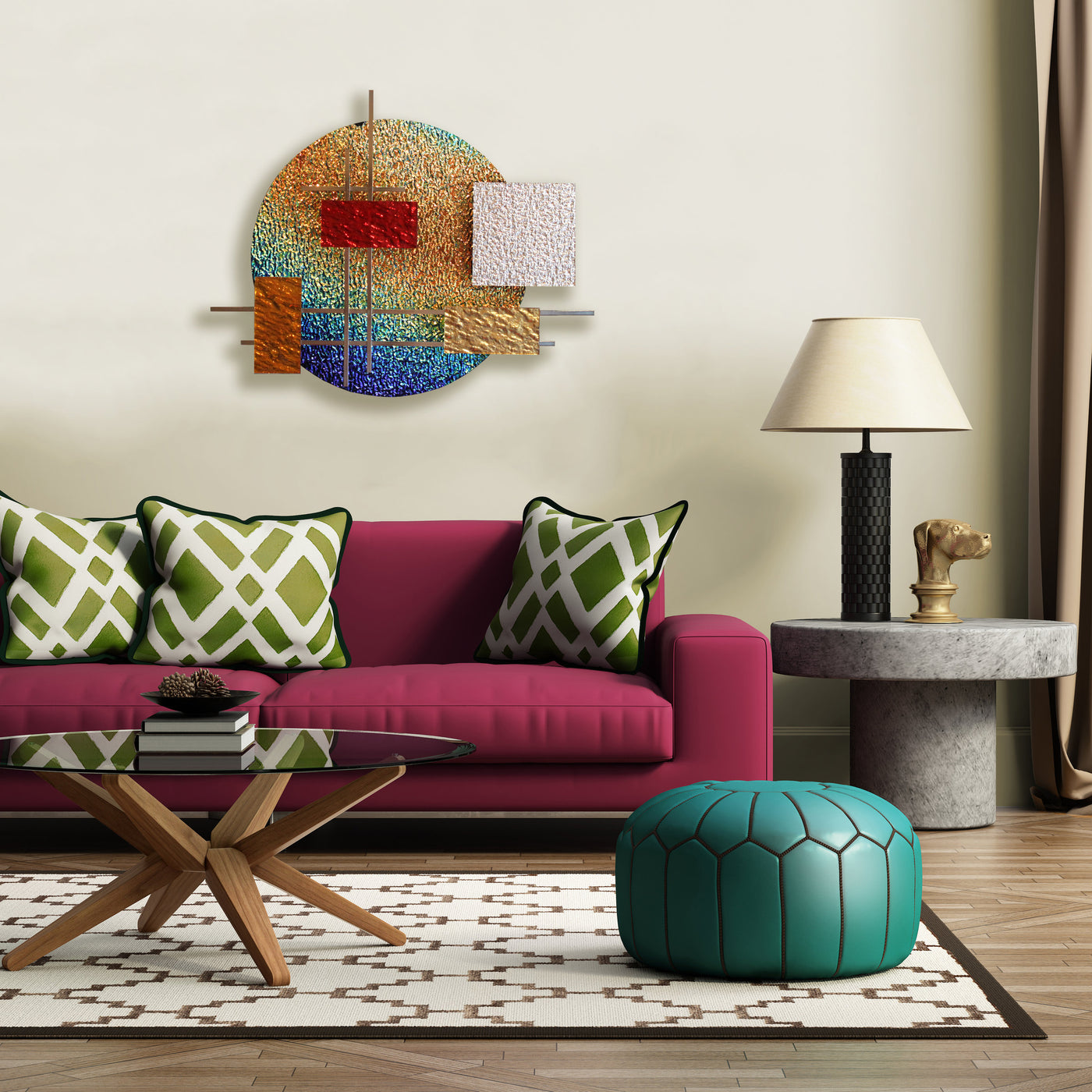 Dichro Glass and Metal Wall Sculpture