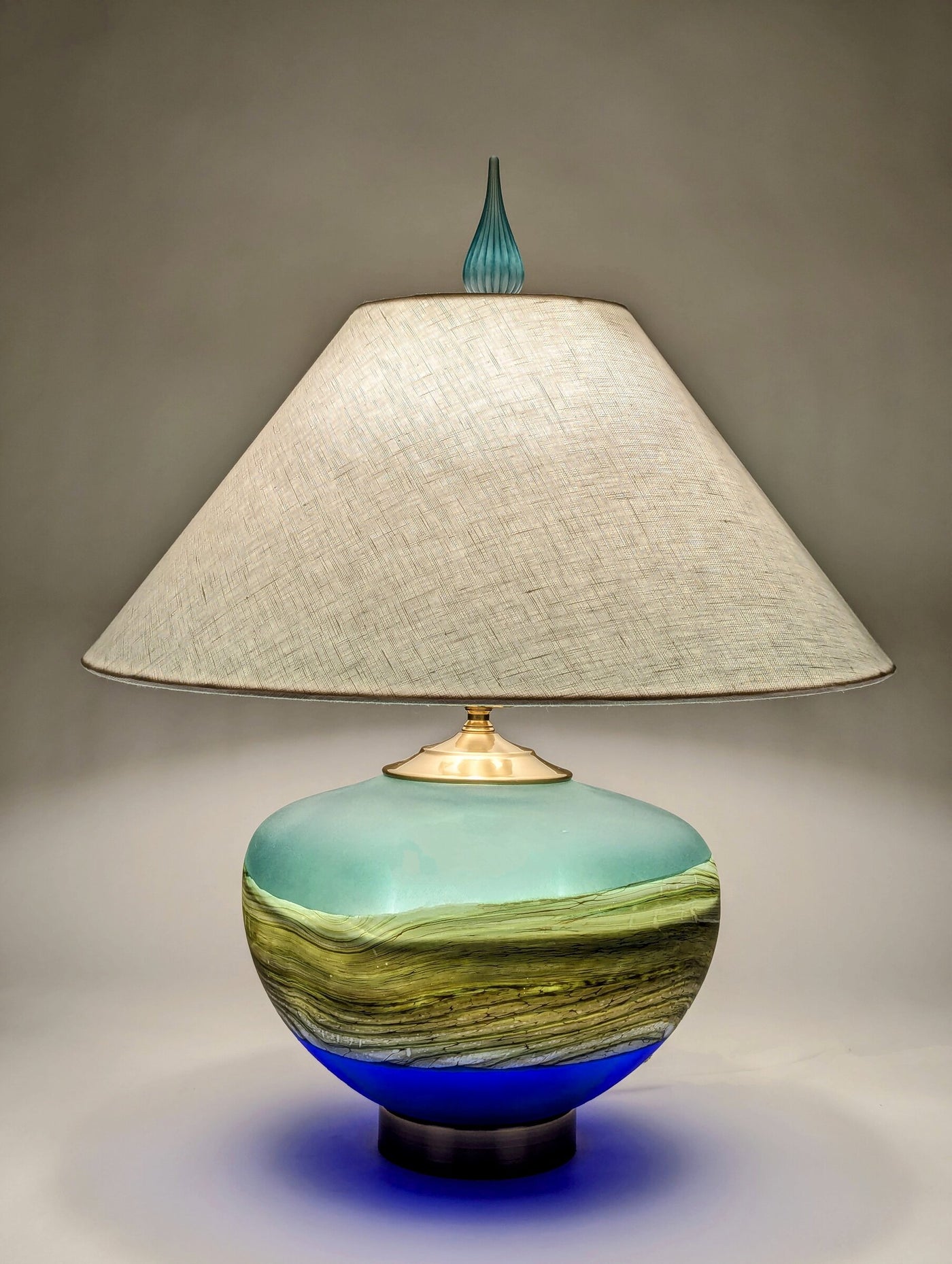 Satin Strata Table Lamp in Sage and Cobalt