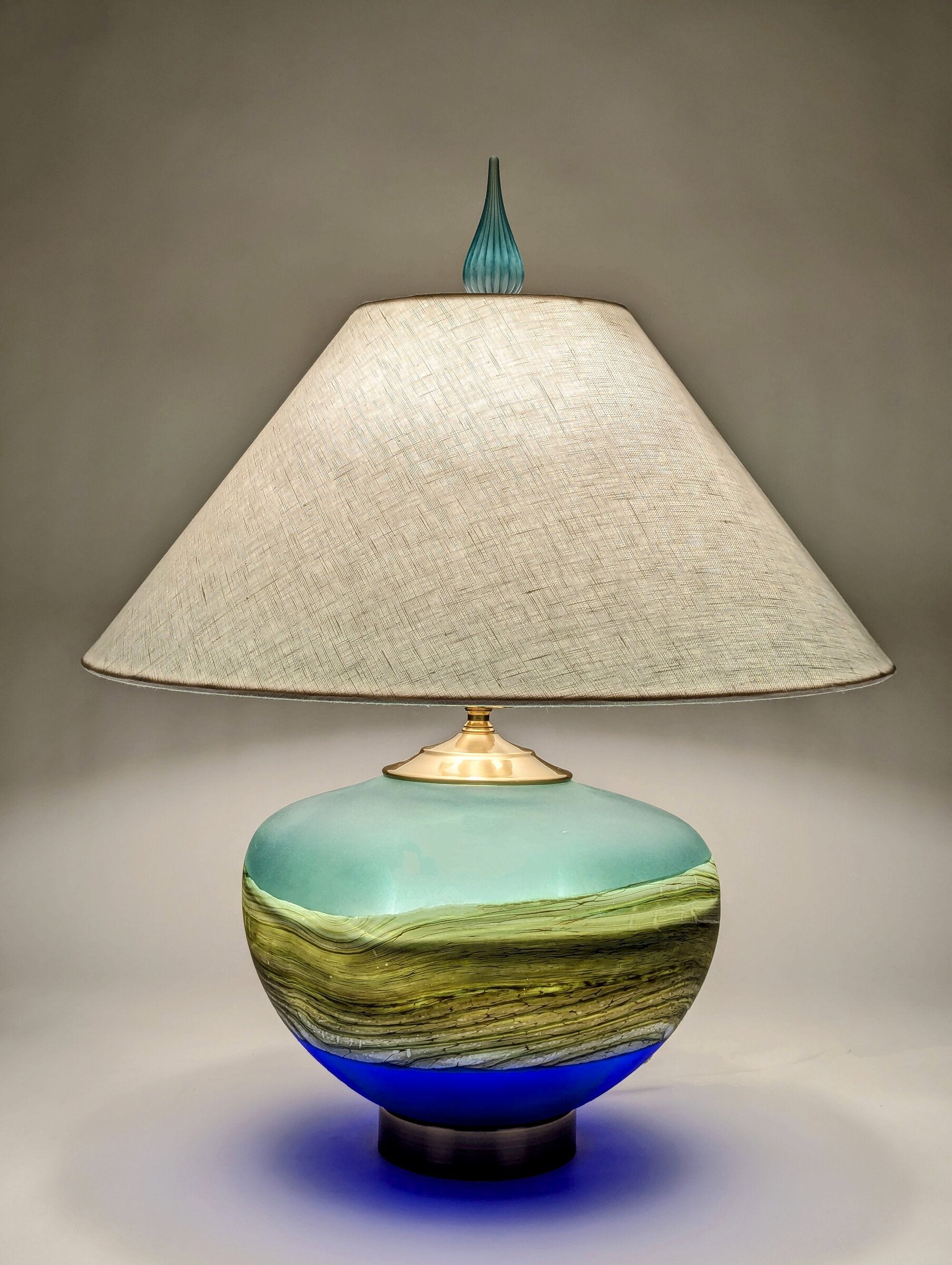 Satin Strata Table Lamp in Sage and Cobalt