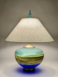Satin Strata Table Lamp in Sage and Cobalt