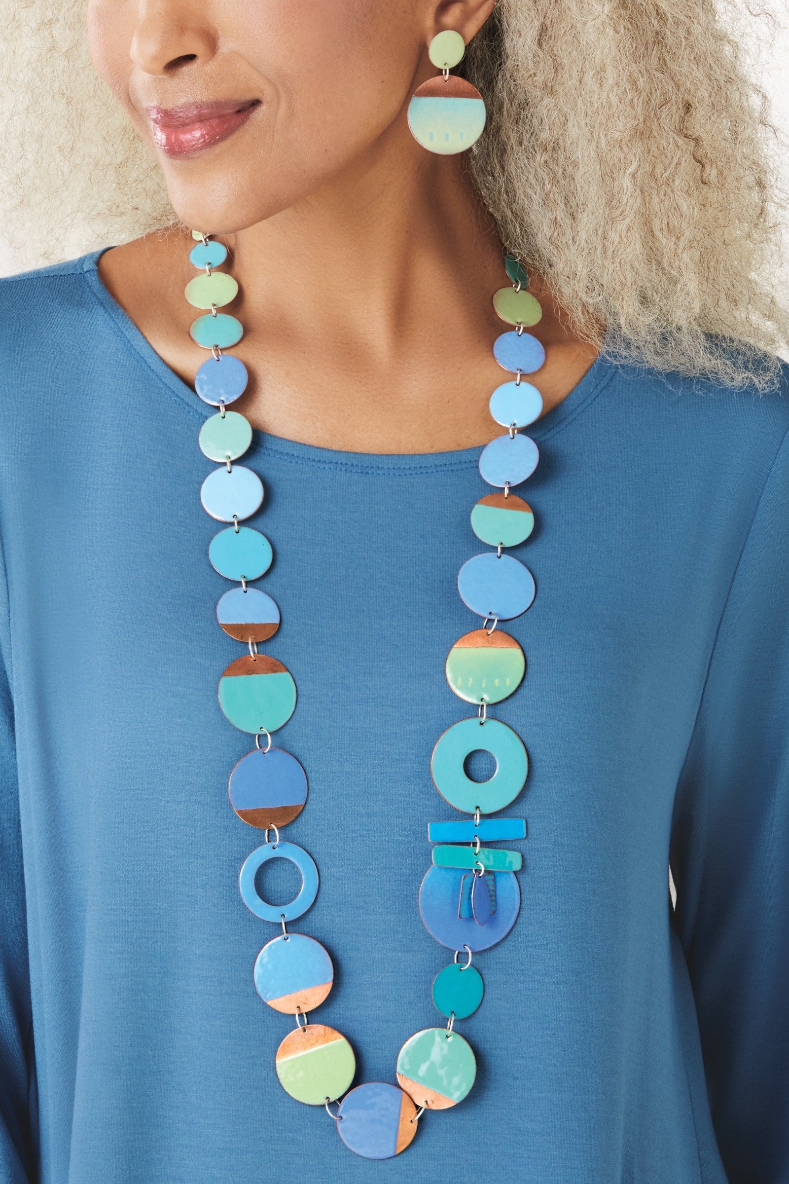 Long Blue Enamel Necklace