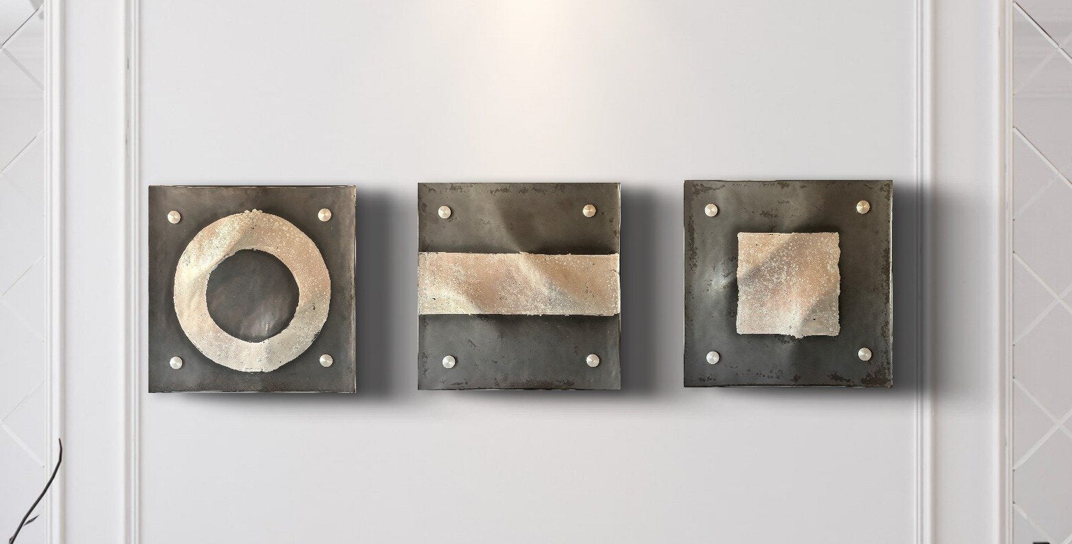 Circle Line Square Gray and Silver Wall Squares