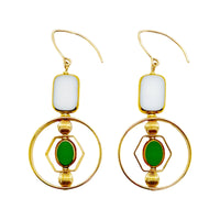 White & Green Art Deco Earrings