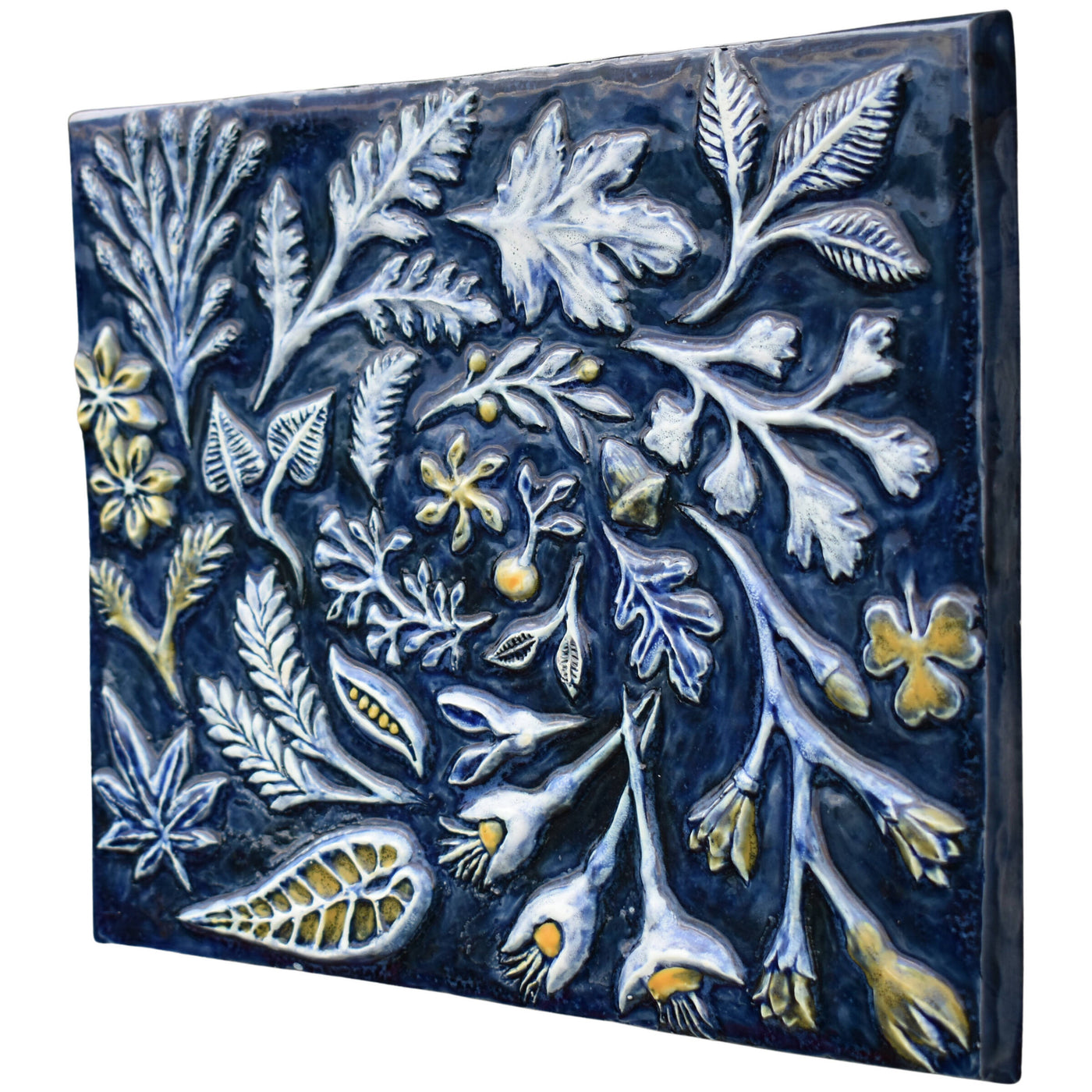 Spiral of Leaves in Sapphire Blue, White and Yellow