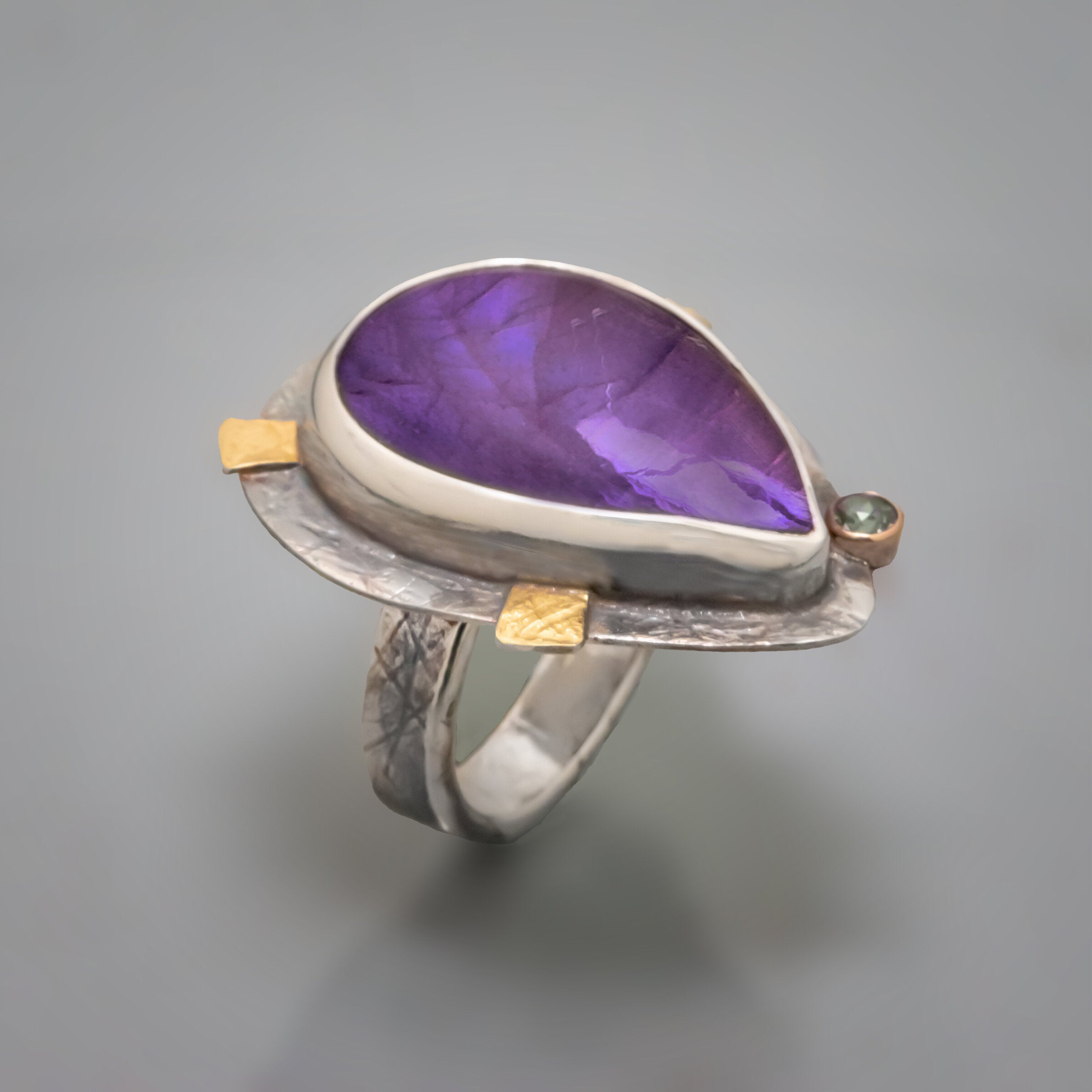Purple Pear Labradorite Ring