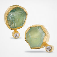 Rough Aquamarine and Diamond Earrings