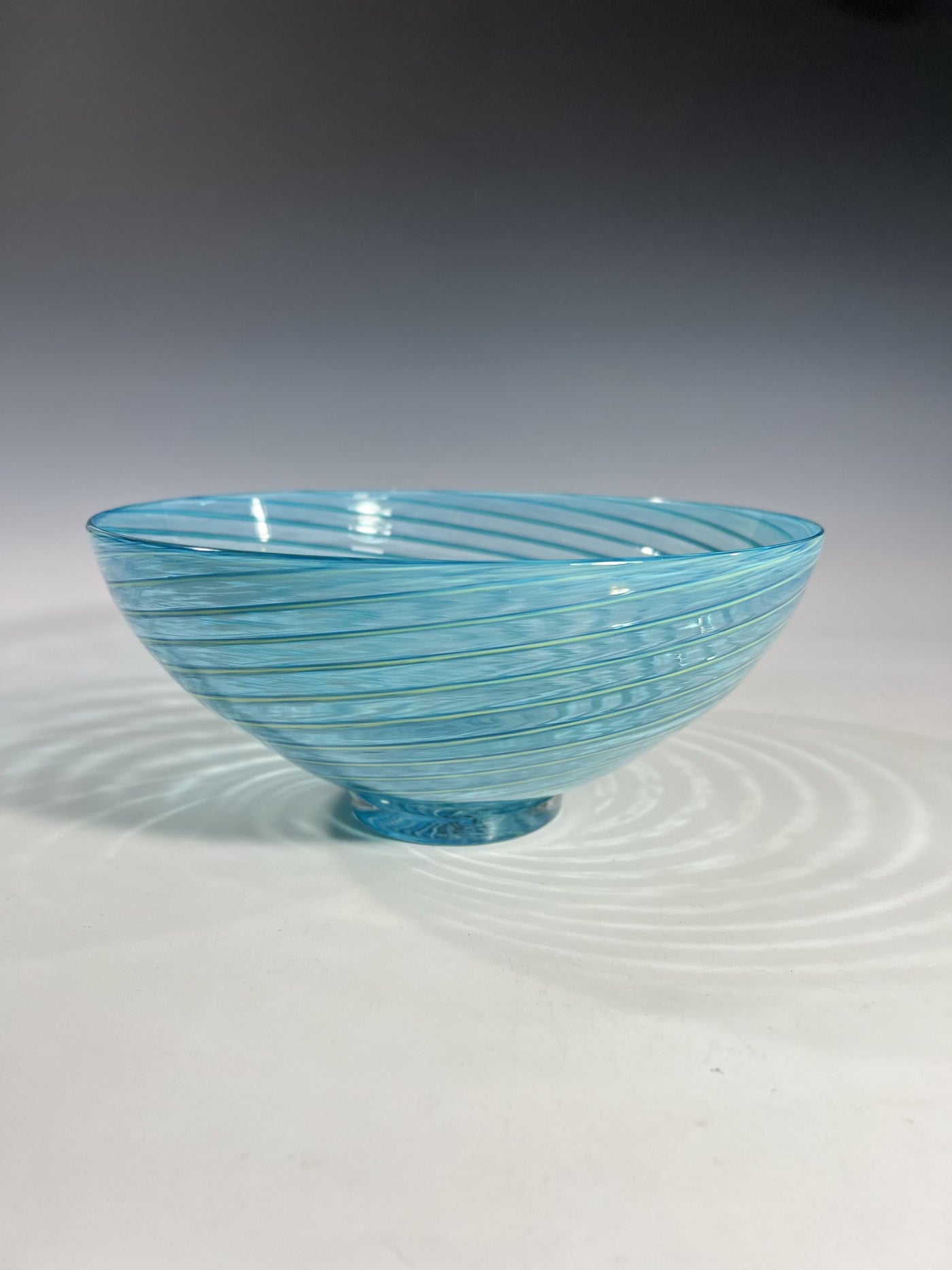 Footed Aqua Spiral Bowl