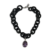 Black Rubber Necklace with Purple Amethyst
