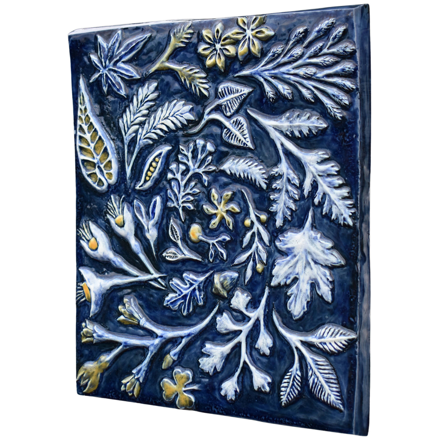 Spiral of Leaves in Sapphire Blue, White and Yellow