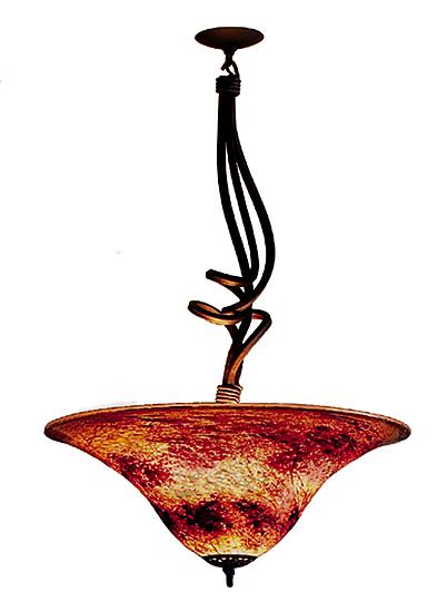 Volcano Red Round Pendant with Sculptural Metal Hanger