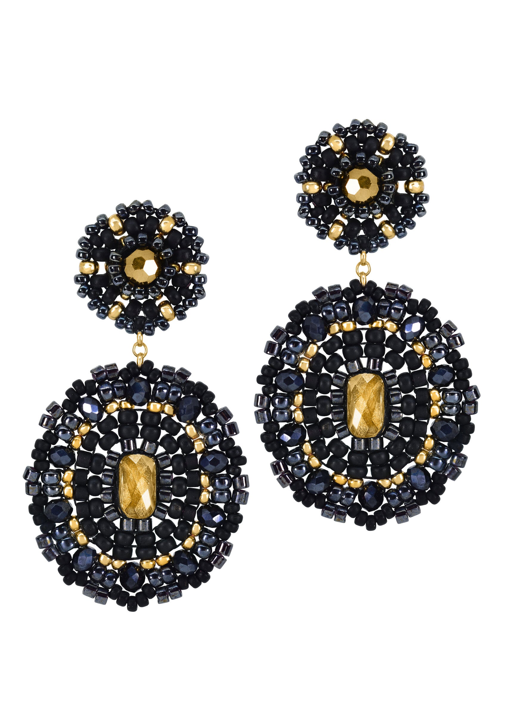 Black & Gold Oval Earrings