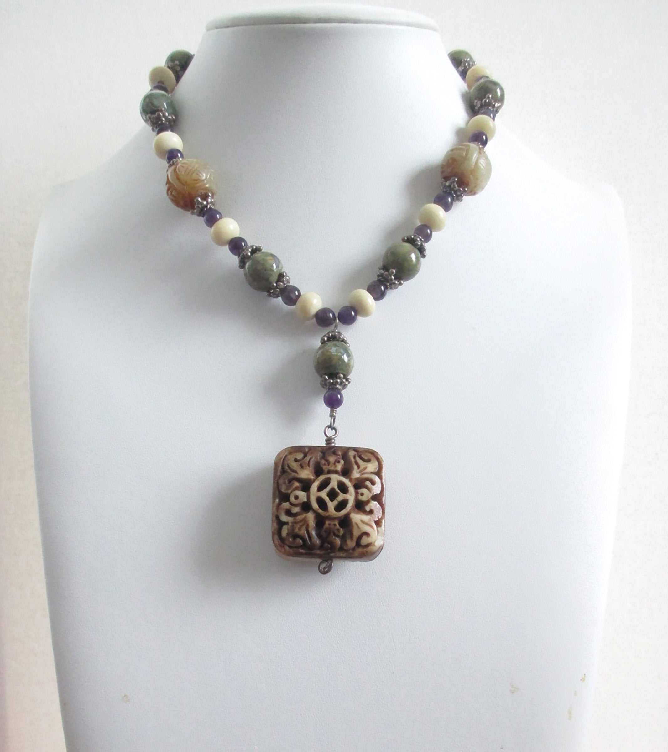 Rhyolite, Jade and Amethyst Necklace