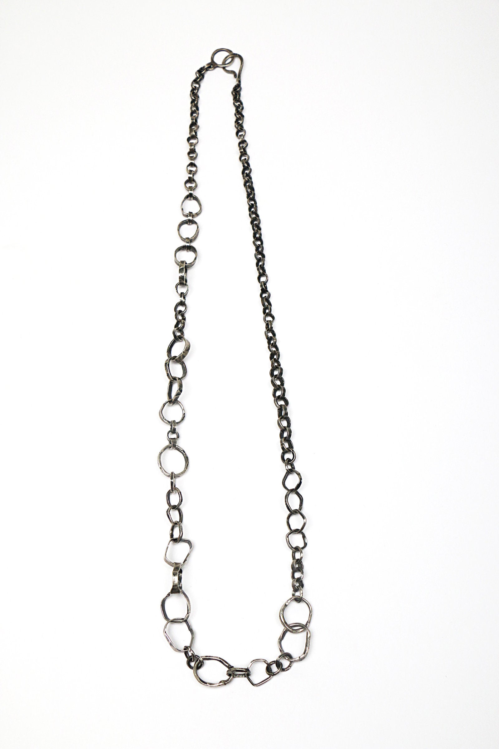 Hammered Hoops Mixed Chain Link Necklace