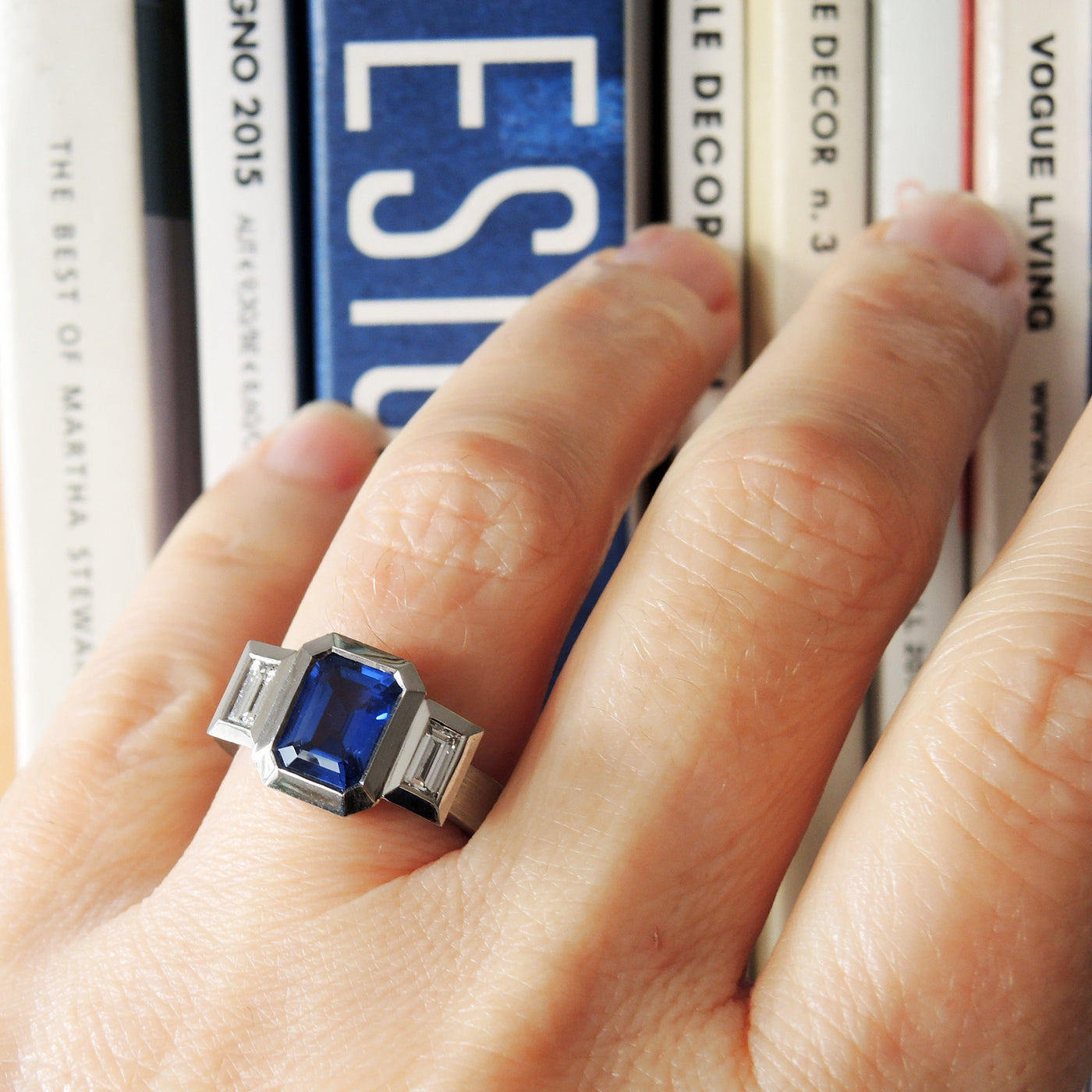 Oblique Fine Three Stone Ring