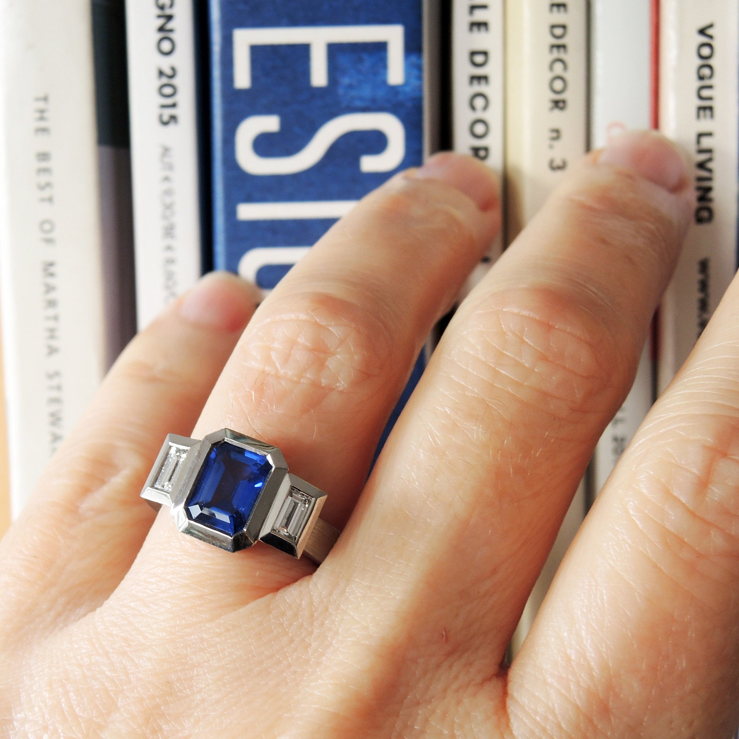 Oblique Fine Three Stone Ring