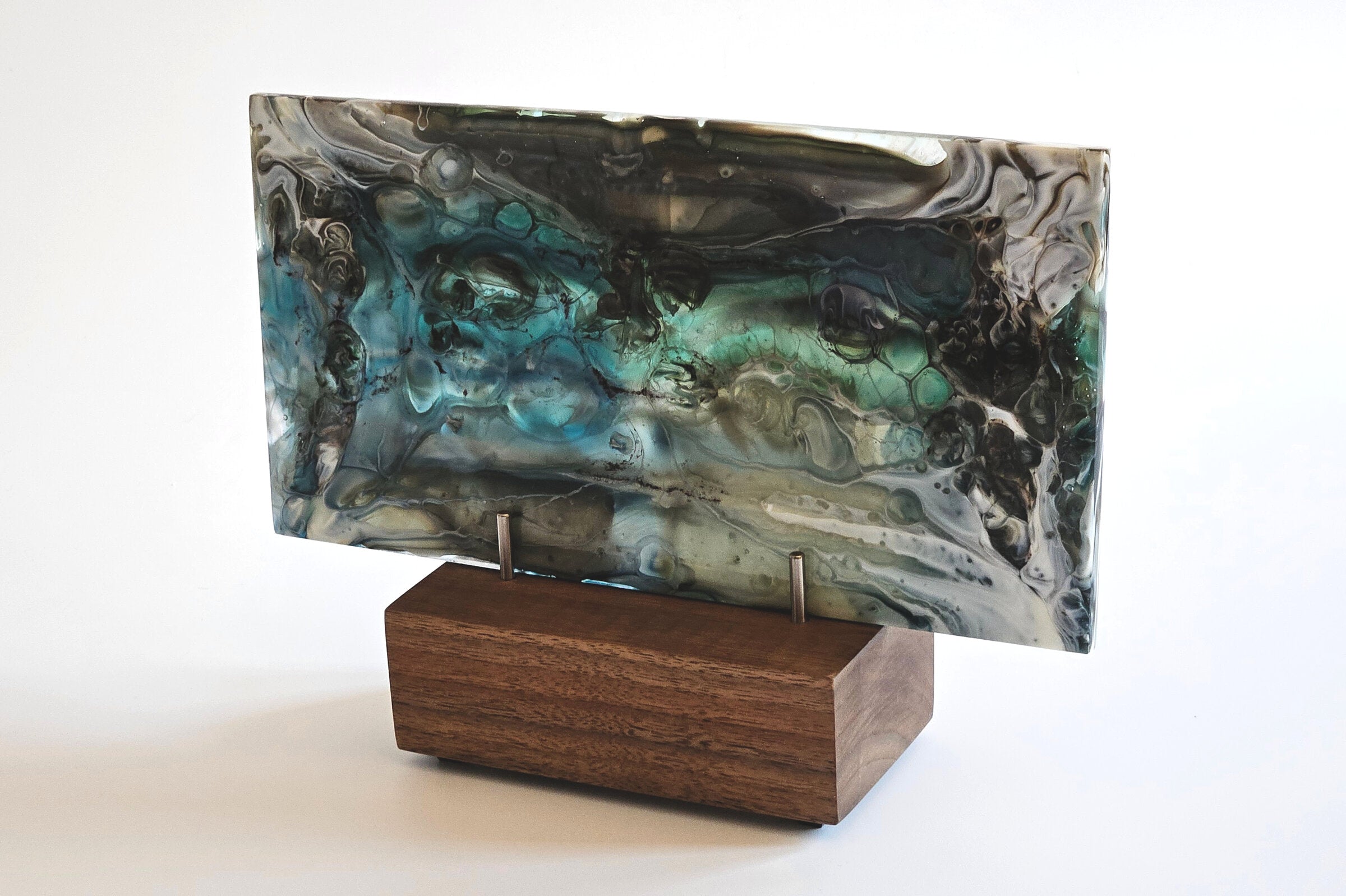 Cream, Blue and Black Glass Table Sculpture - Onward Series