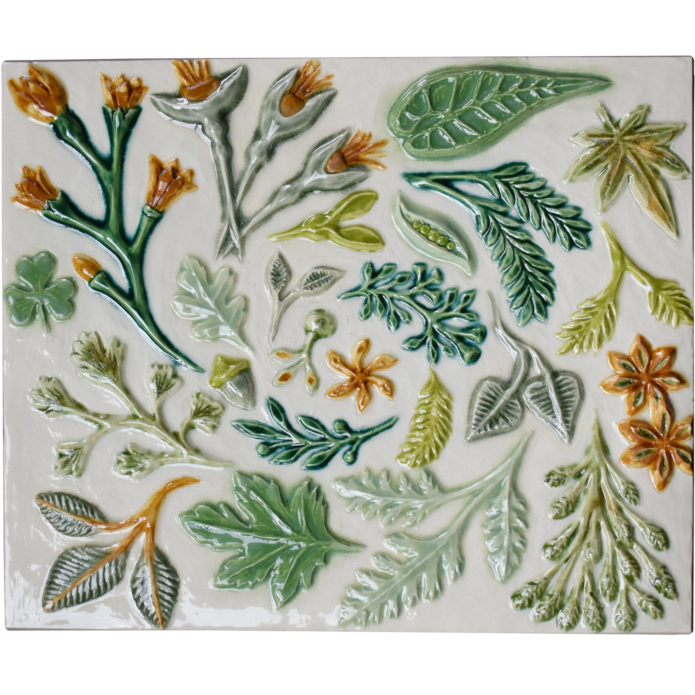 Spiral of Leaves Tile in Eggshell, Green, & Yellow