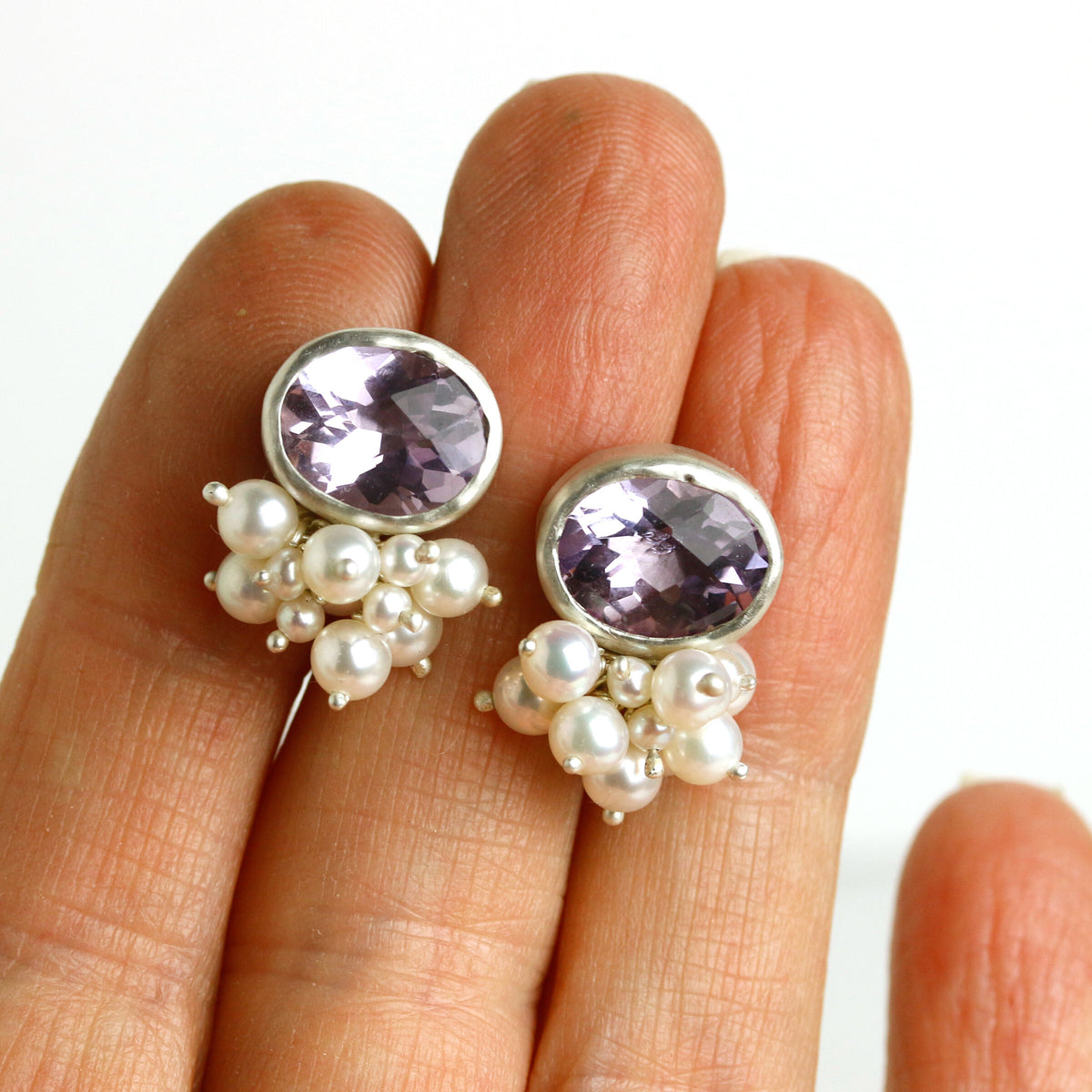 Pink Amethyst & Pearl Earrings