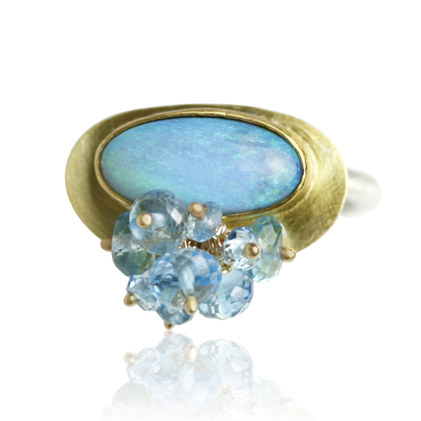 Azure Blue and Green Opal Ring with Fringe