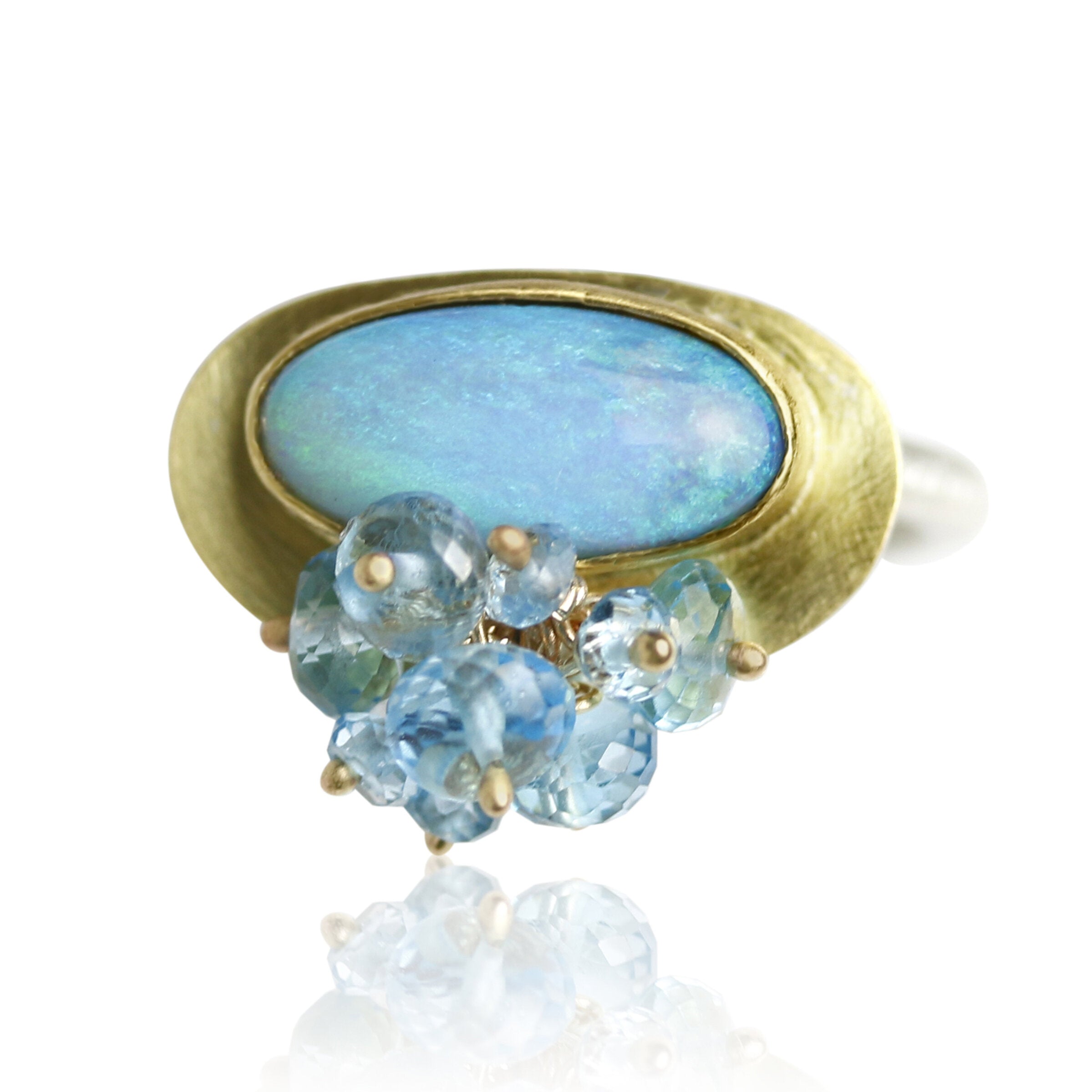Azure Blue and Green Opal Ring with Fringe
