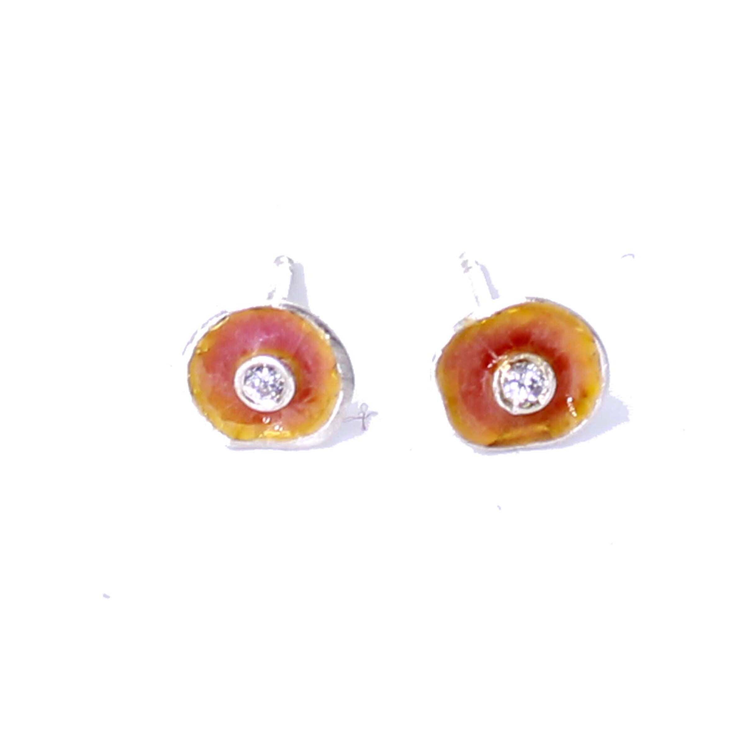 Peach Enamel & Diamond Earrings