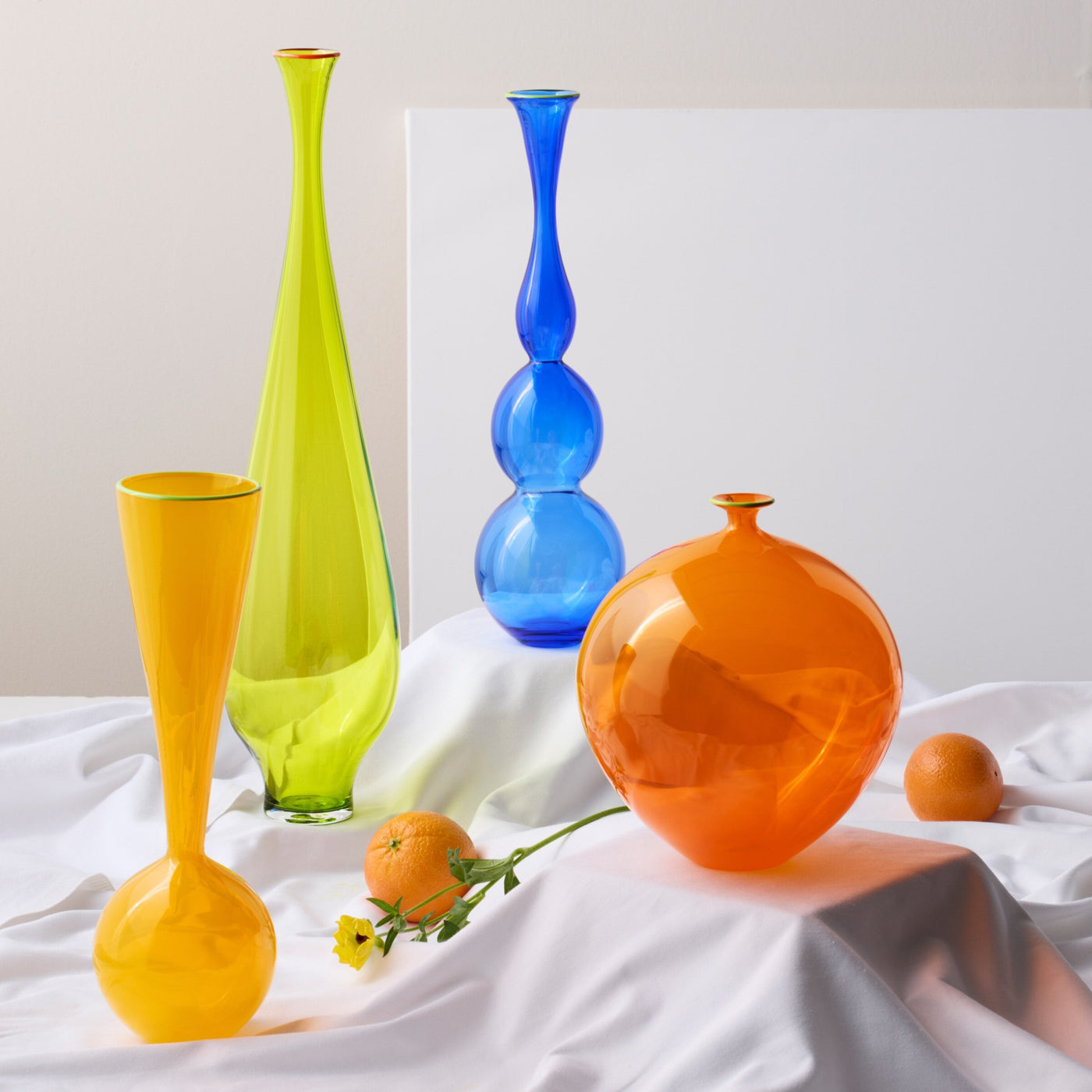 left to right: saffron, lime, cobalt, orange