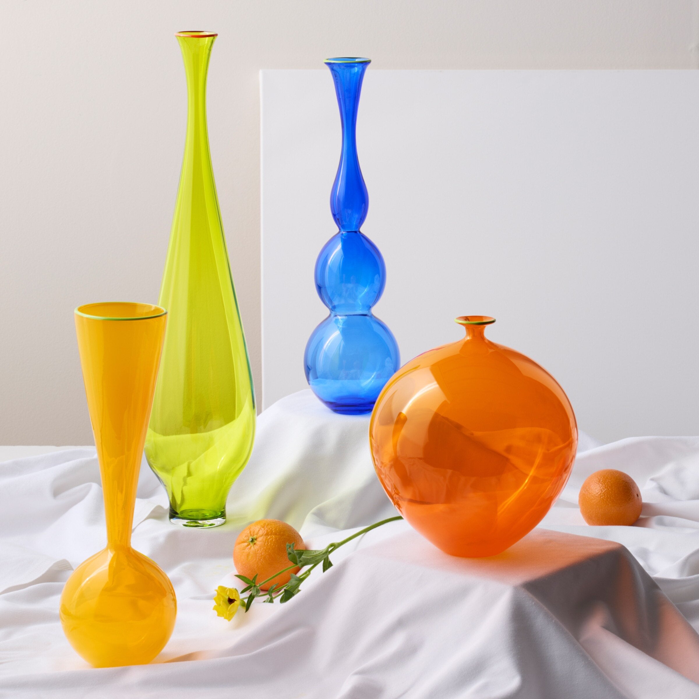 left to right: saffron, lime, cobalt, orange