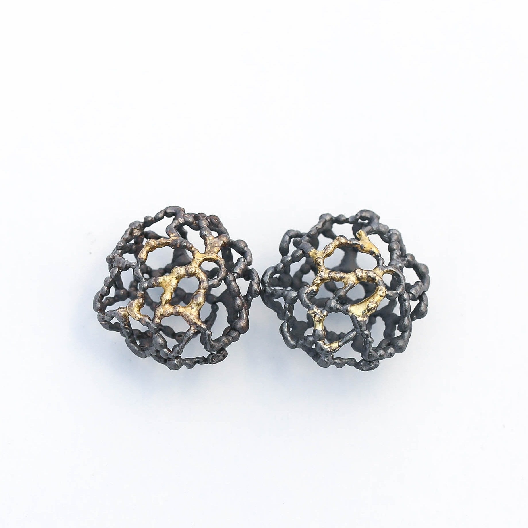 Coral Earrings with Melted Gold