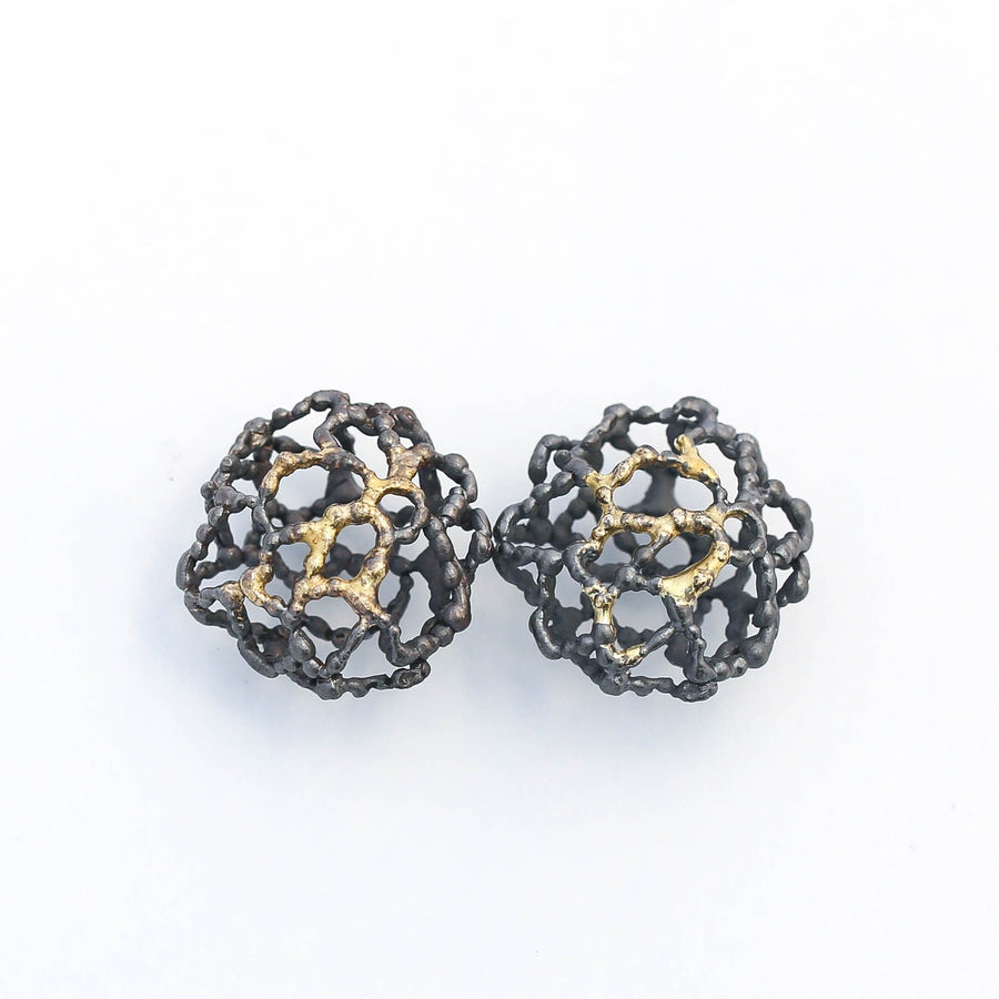 Coral Earrings with Melted Gold